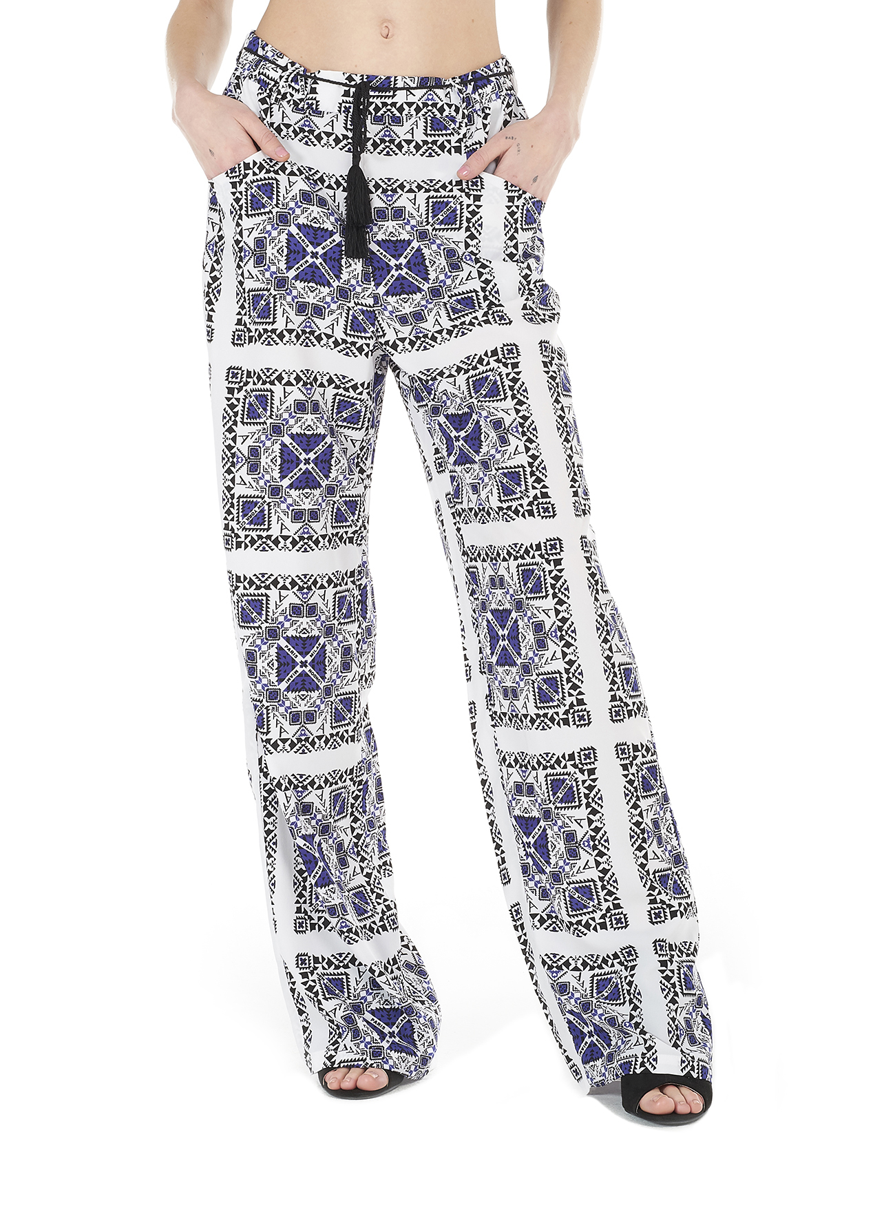 Pantalone loose fit con stampa etnica, BLU MARINO