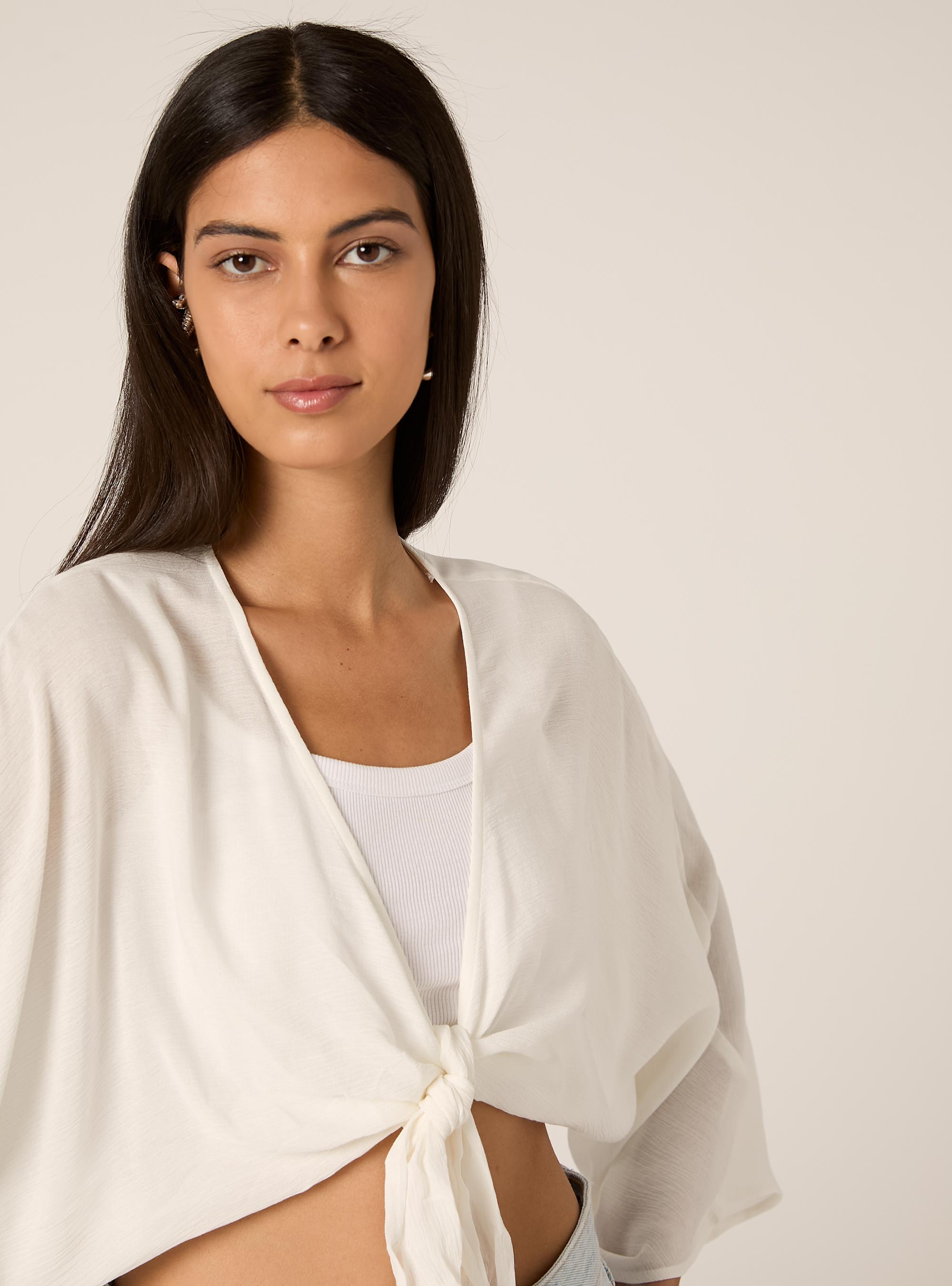 Fluid blouse with knot, WH1 OFF WHITE