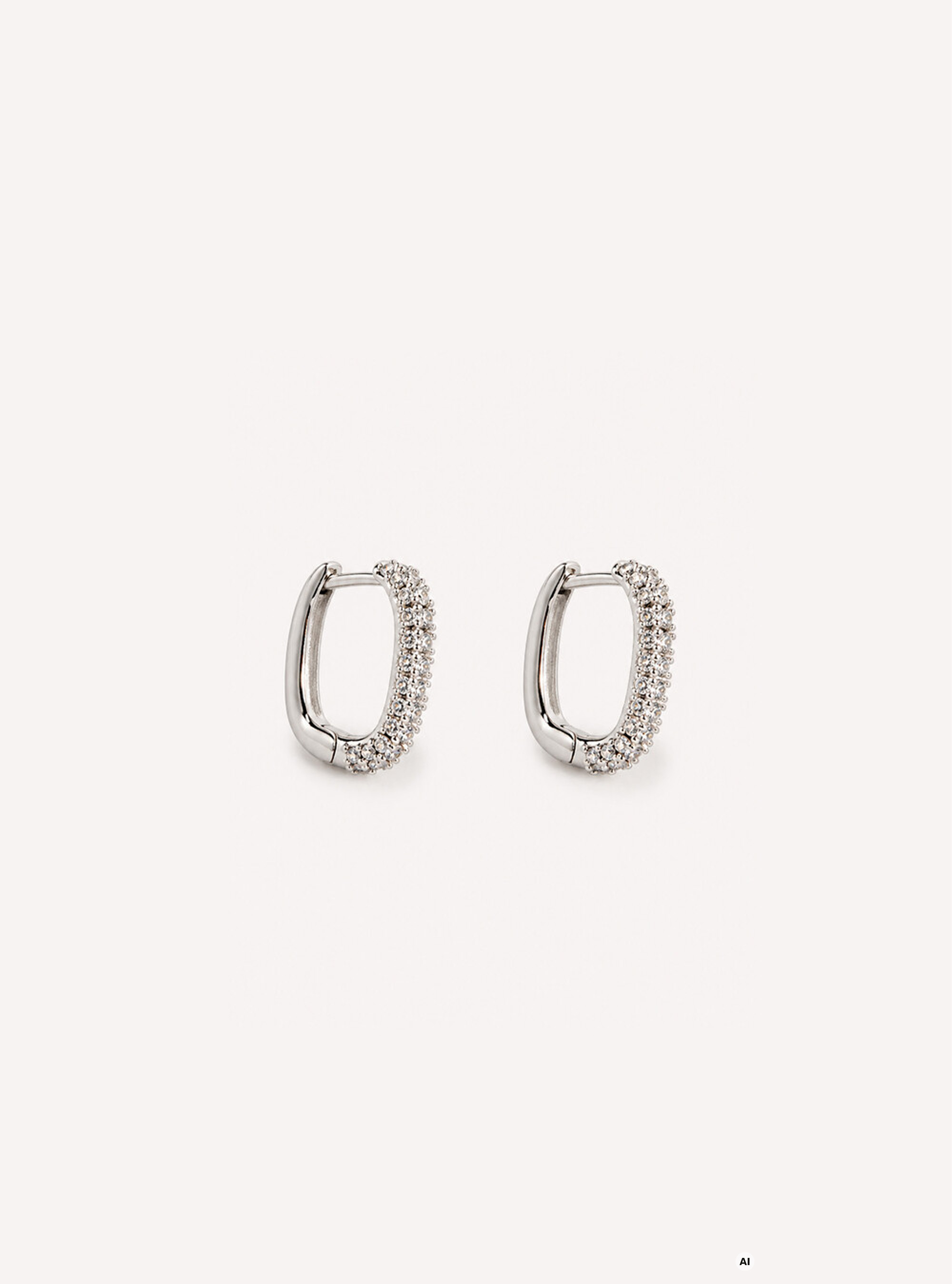 Oval hoop earrings with rhinestones, Crystal-White