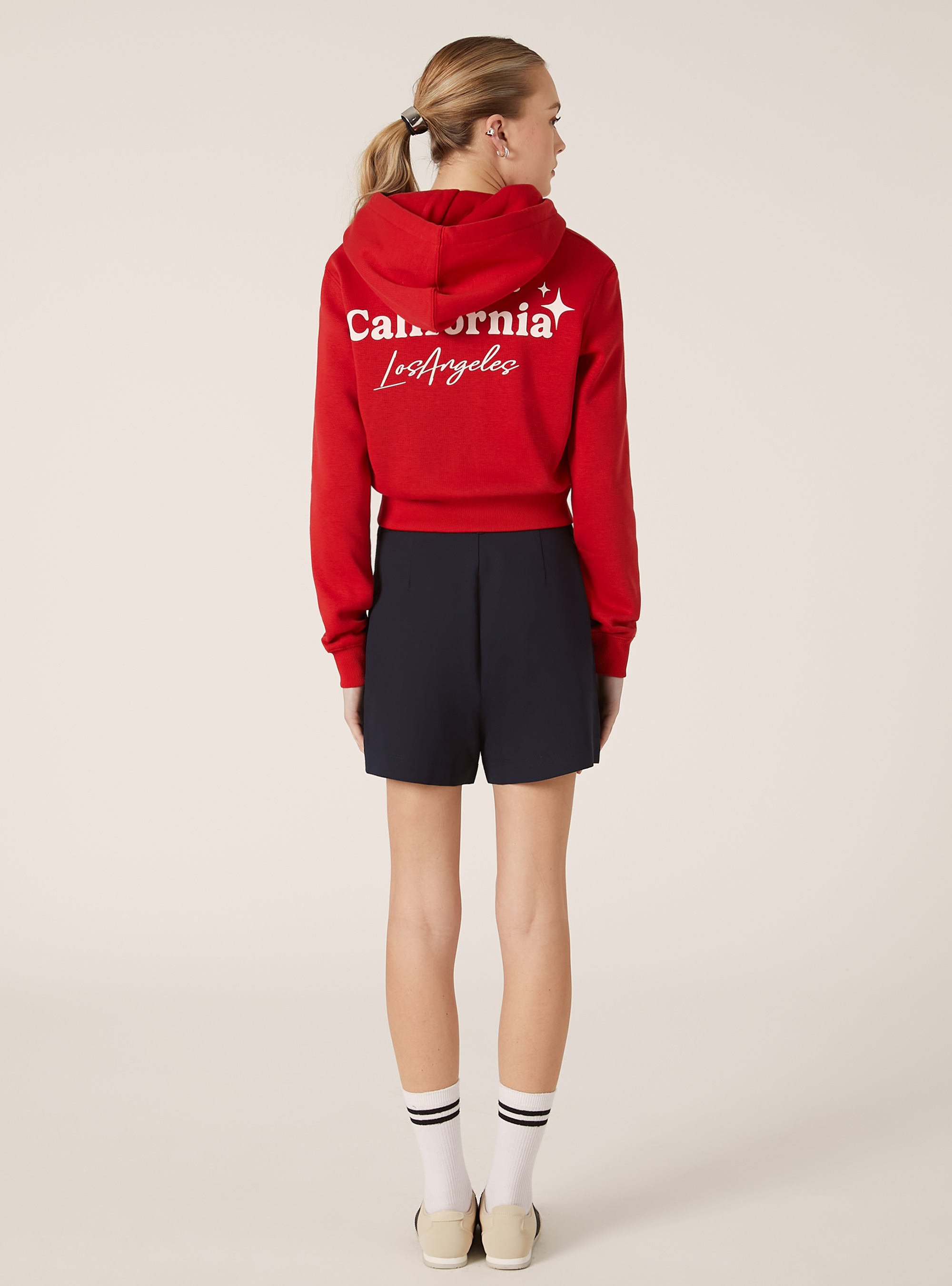 Cropped sweatshirt with zip and print, RD2 RED MEDIUM