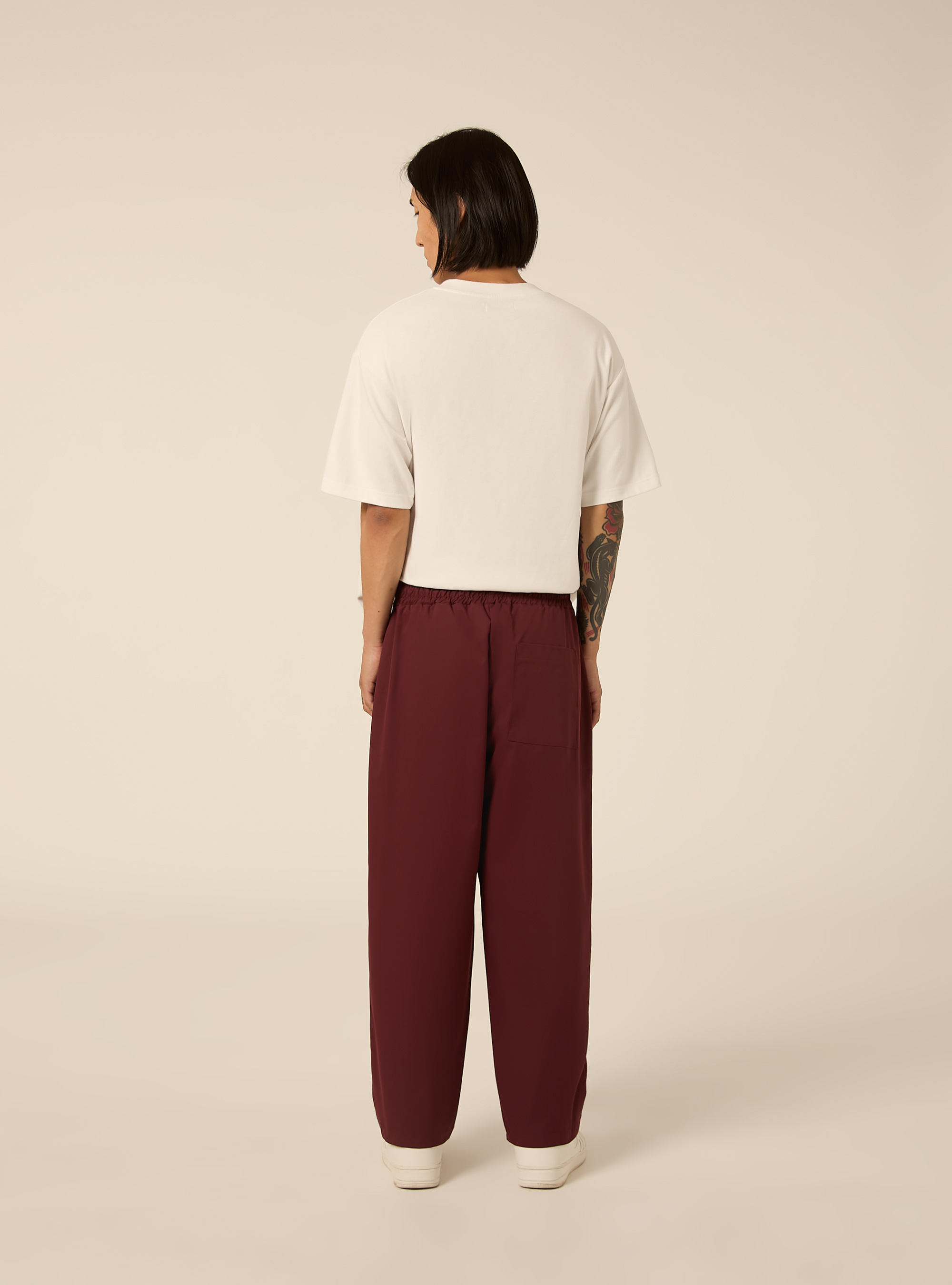 Pantaloni con coulisse in vita e pince, BO1 BORDEAUX DARK