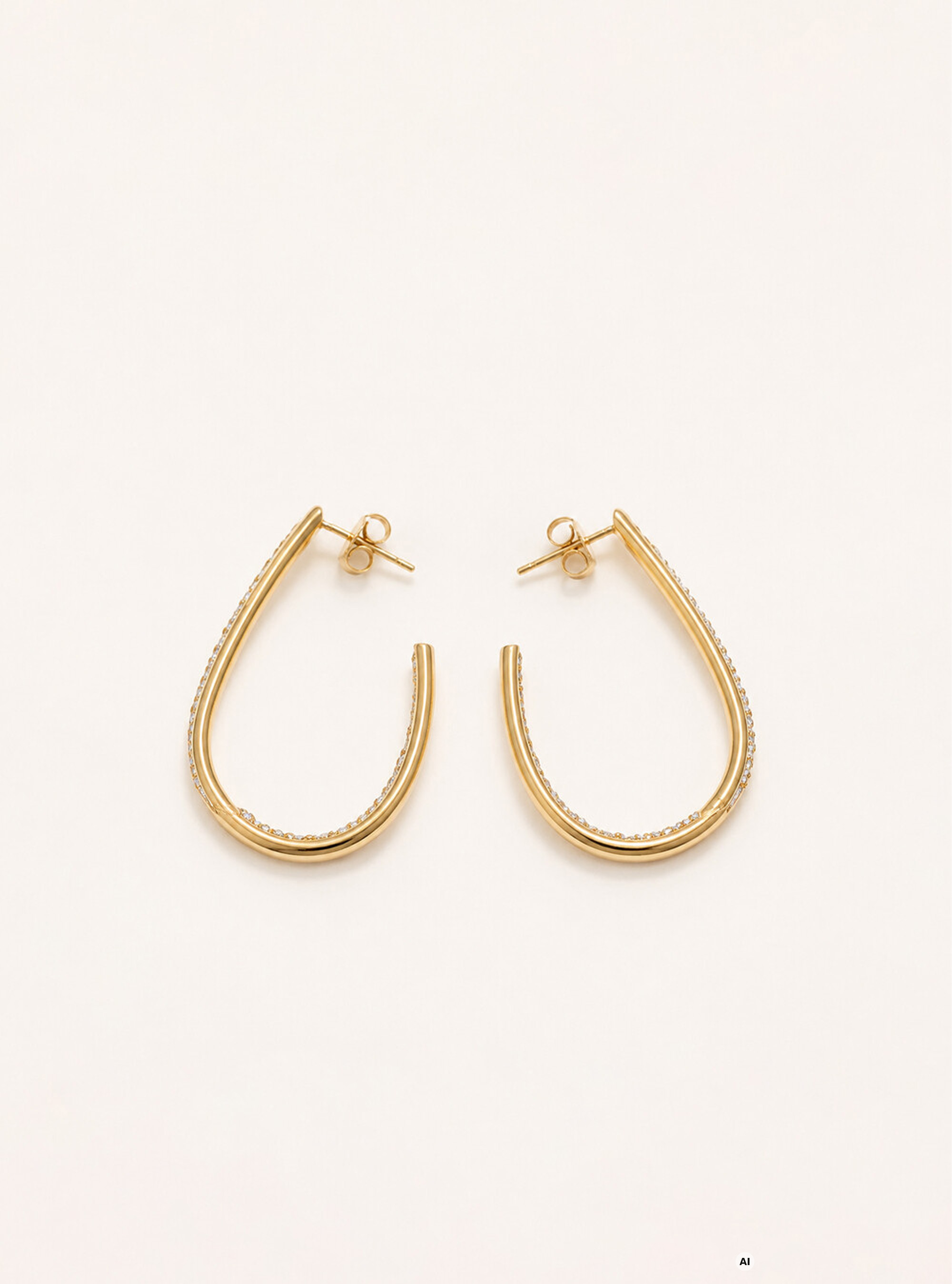 Oval drop hoop earrings with rhinestones, Multicolor
