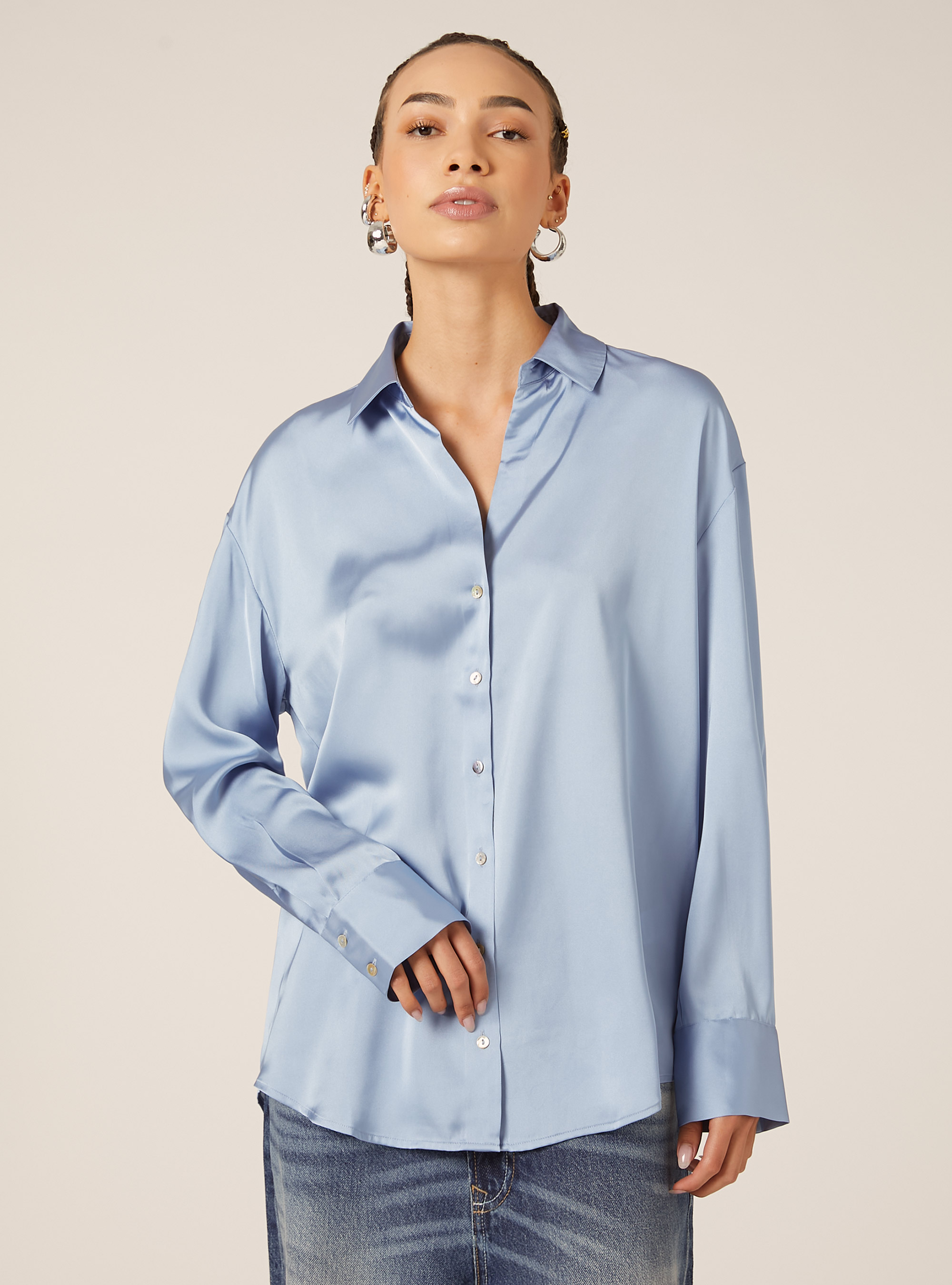 Plain satin shirt, AZ2 AZURE MEDIUM