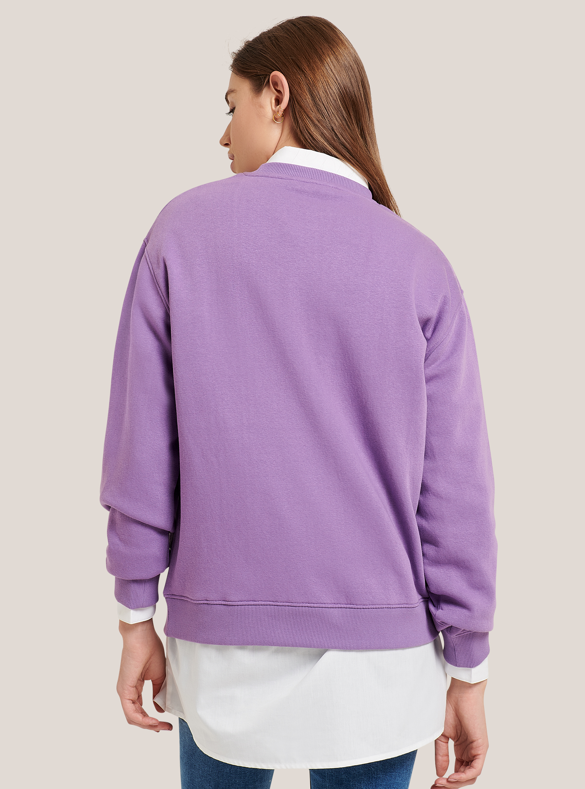 Basic round-neck cotton sweatshirt, C4416 VIOLET