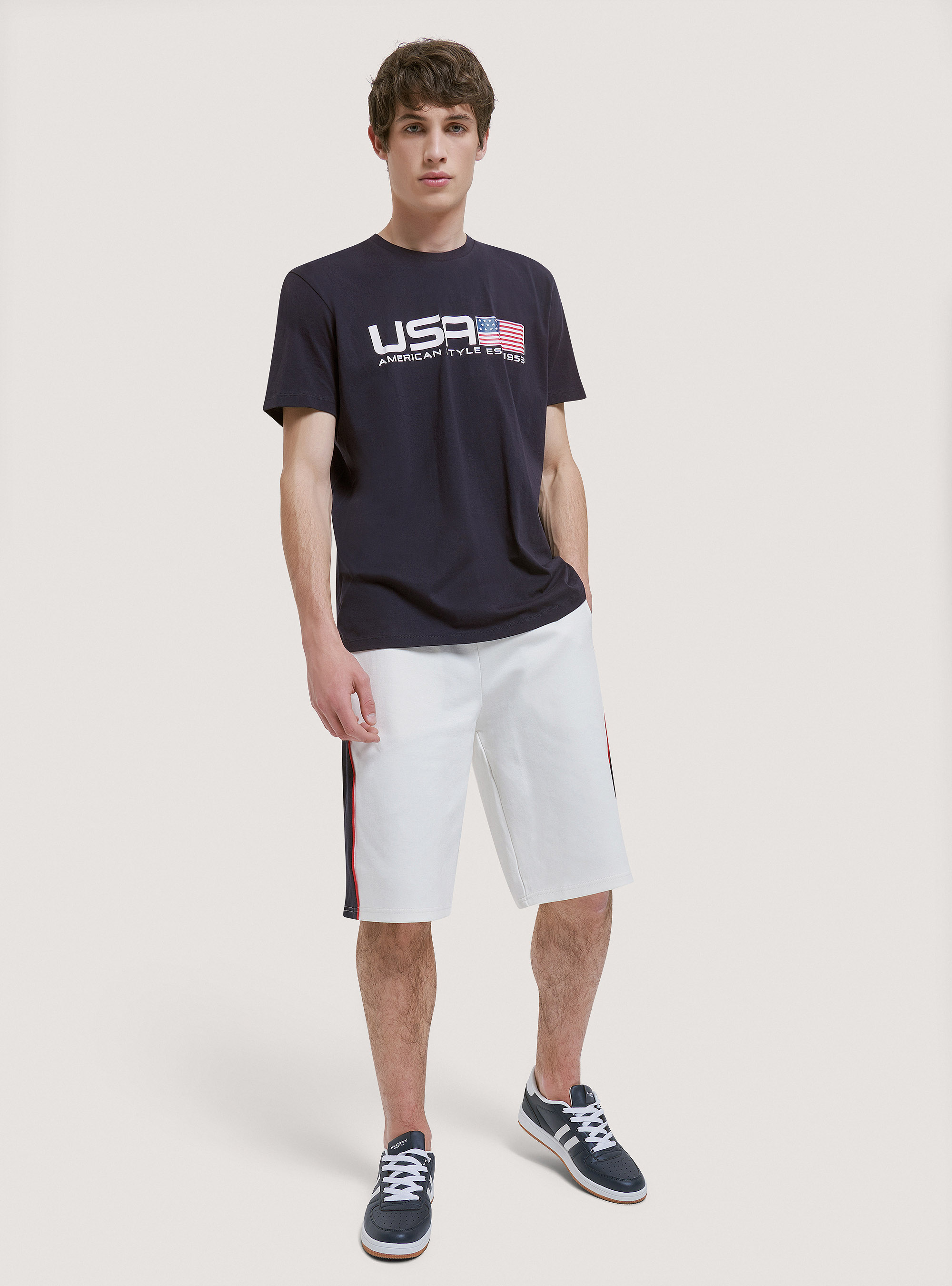 Cotton T-shirt with USA print, BLUE NAVY