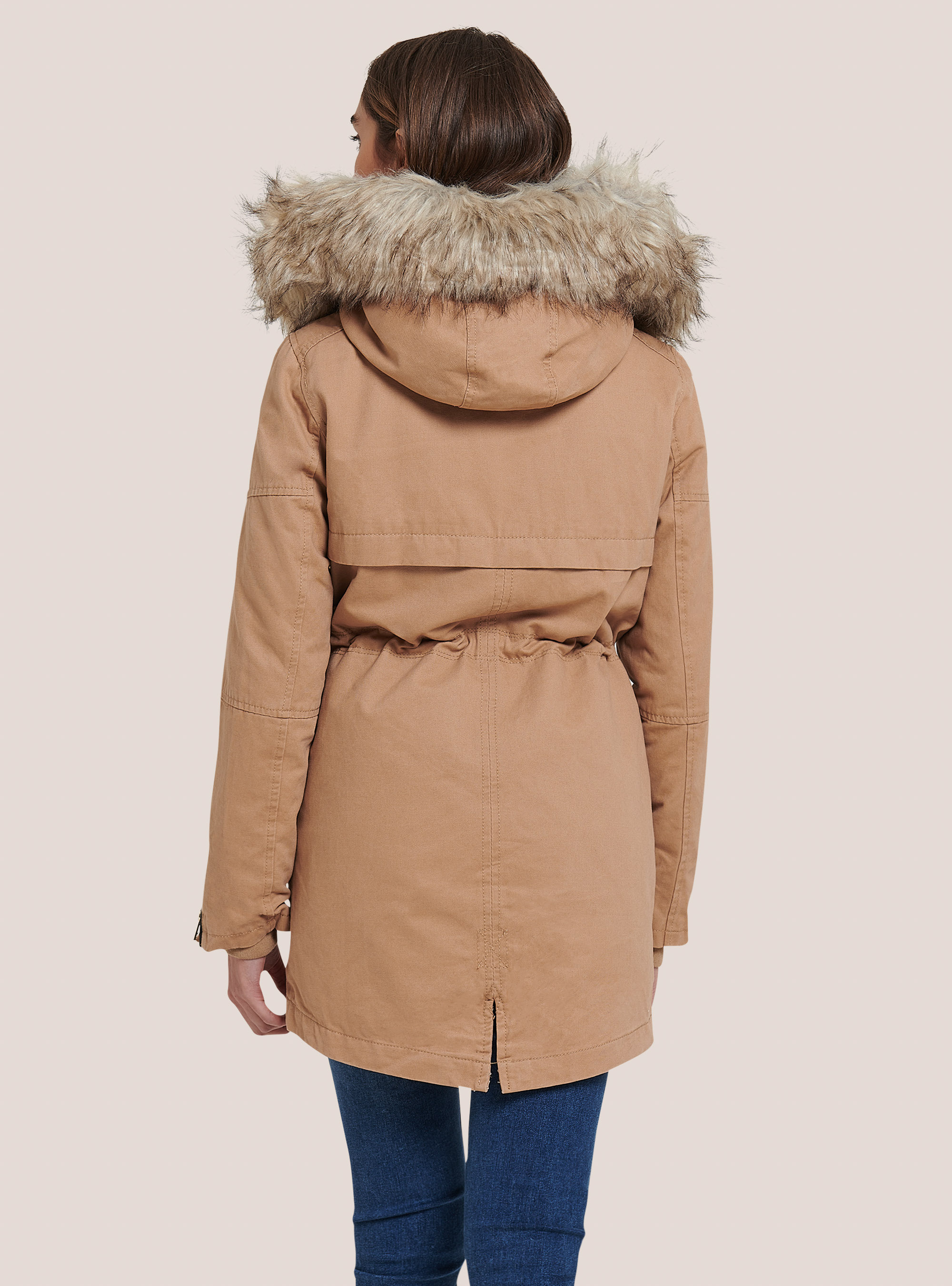 Giubbotto parka con cappuccio e interno agnellato, SABBIA