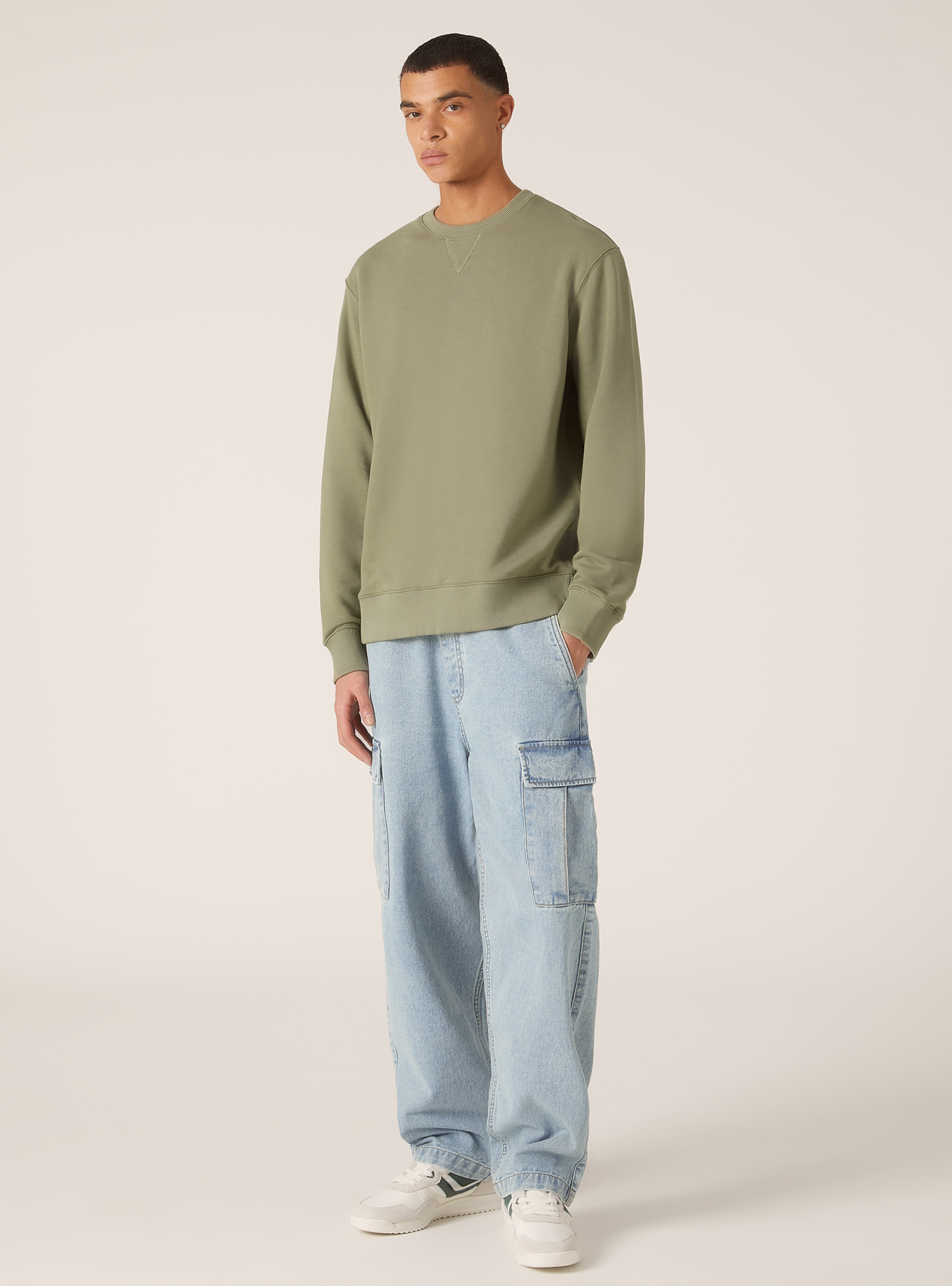 Plain-coloured crew-neck sweatshirt, KY2 KAKY MEDIUM