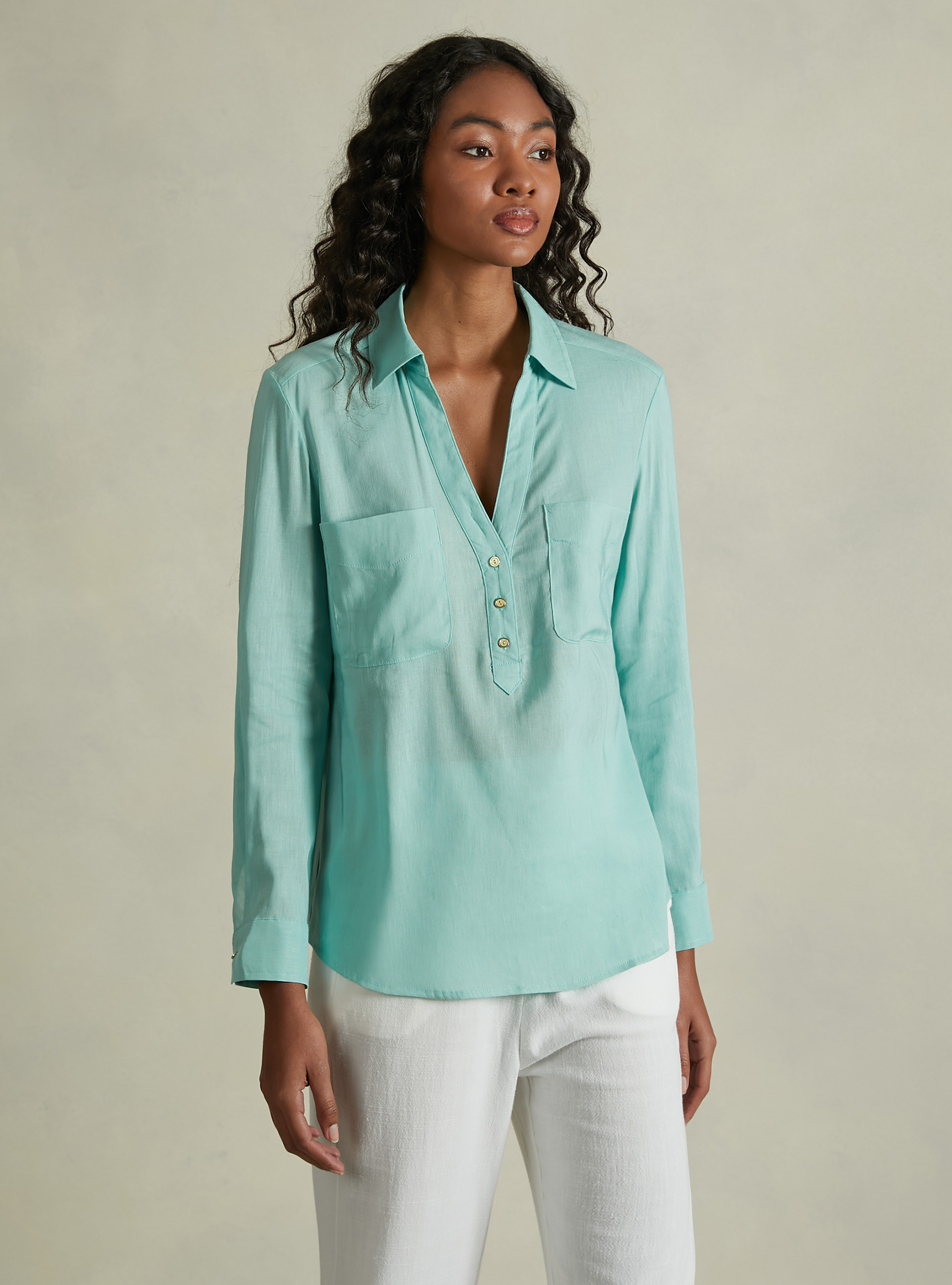 Blusa in puro lino, GA3 AQUA GREEN LIGHT