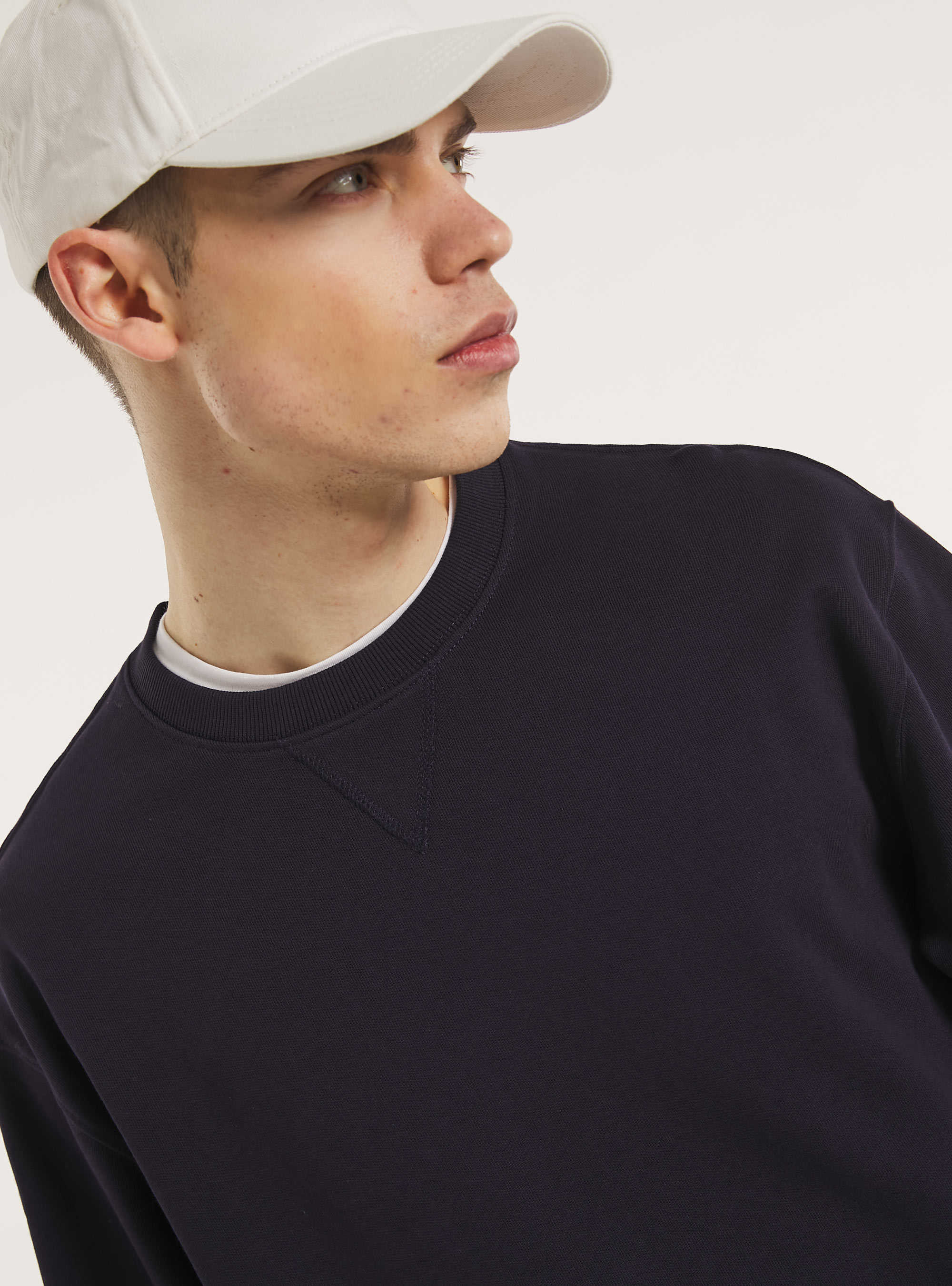 Felpa girocollo tinta unita, NA1 NAVY DARK