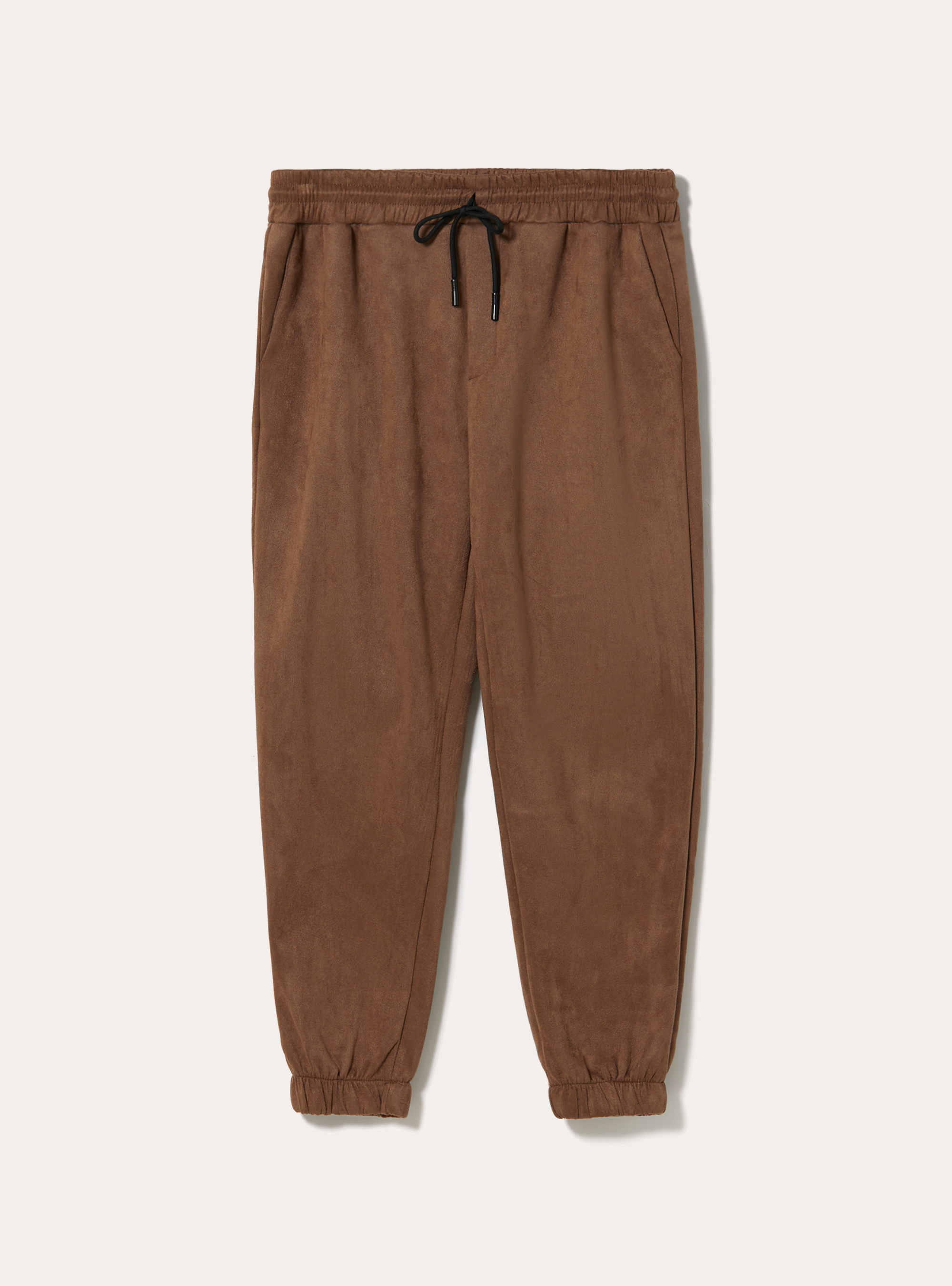 Pantaloni effetto suede e stringa in vita, BR2 BROWN MEDIUM