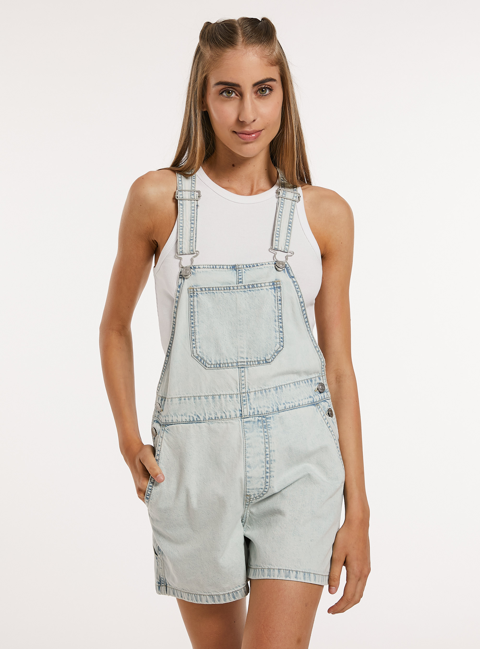 Denim dungarees shorts, D007 LIGHT AZURE