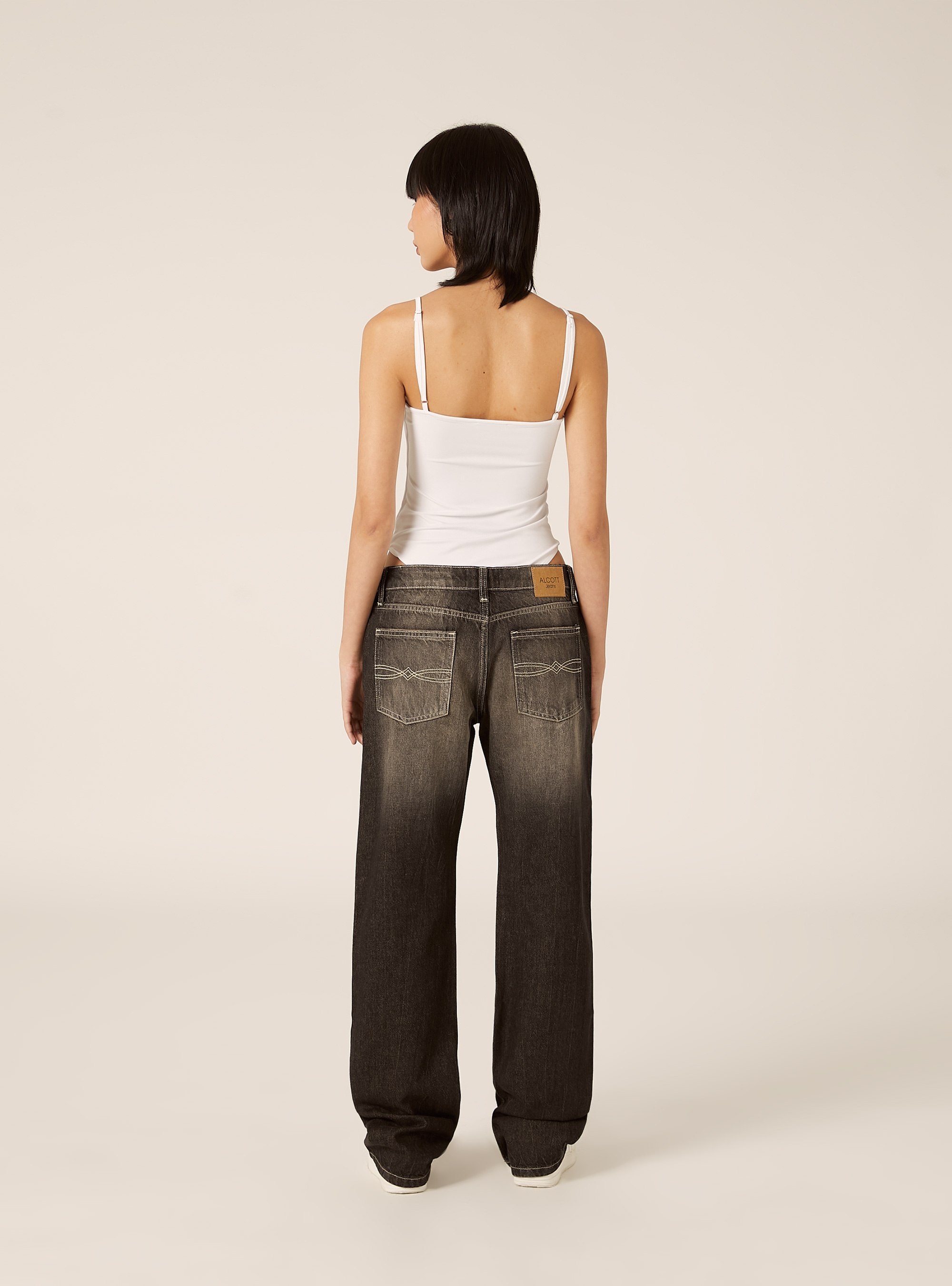 Jeans straight low waist, D000 BLACK