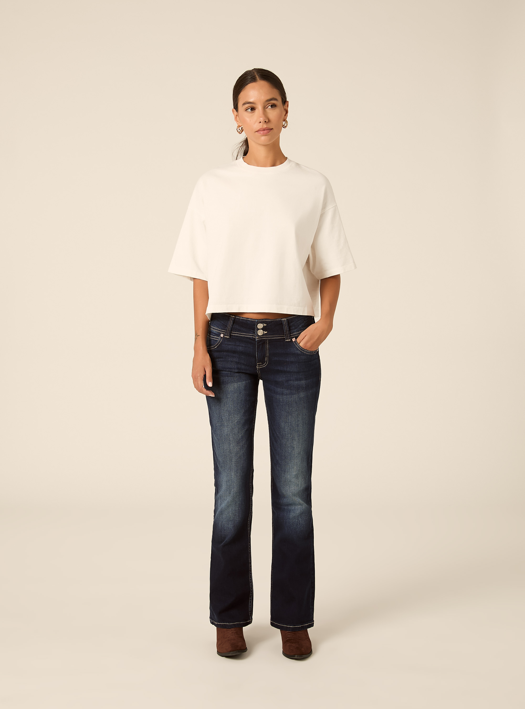 Jeans bootcut  vita bassa, D002 MEDIUM DARK BLUE