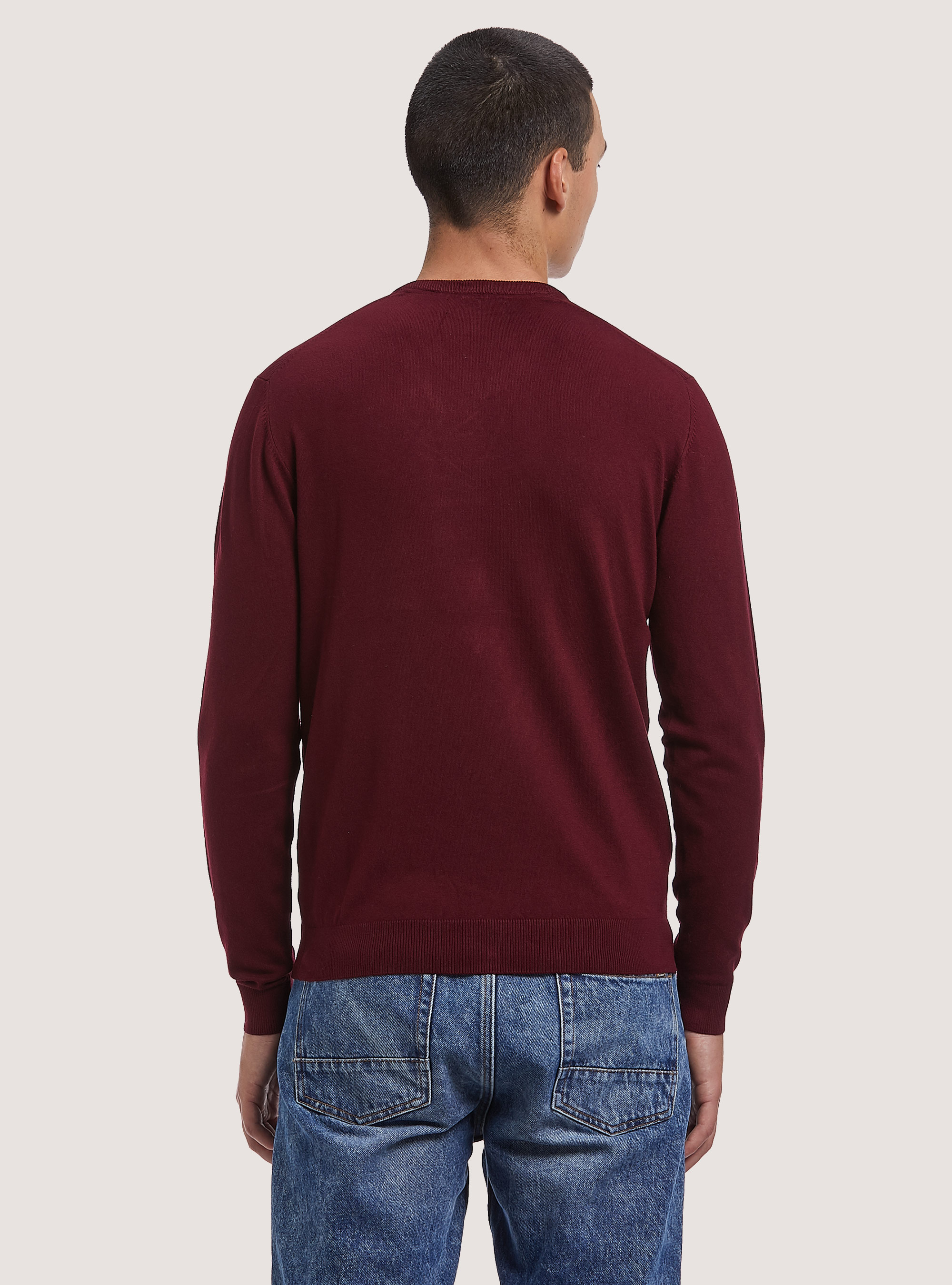 Pullover scollo a "v" tinta unita, C326 BORDEAUX