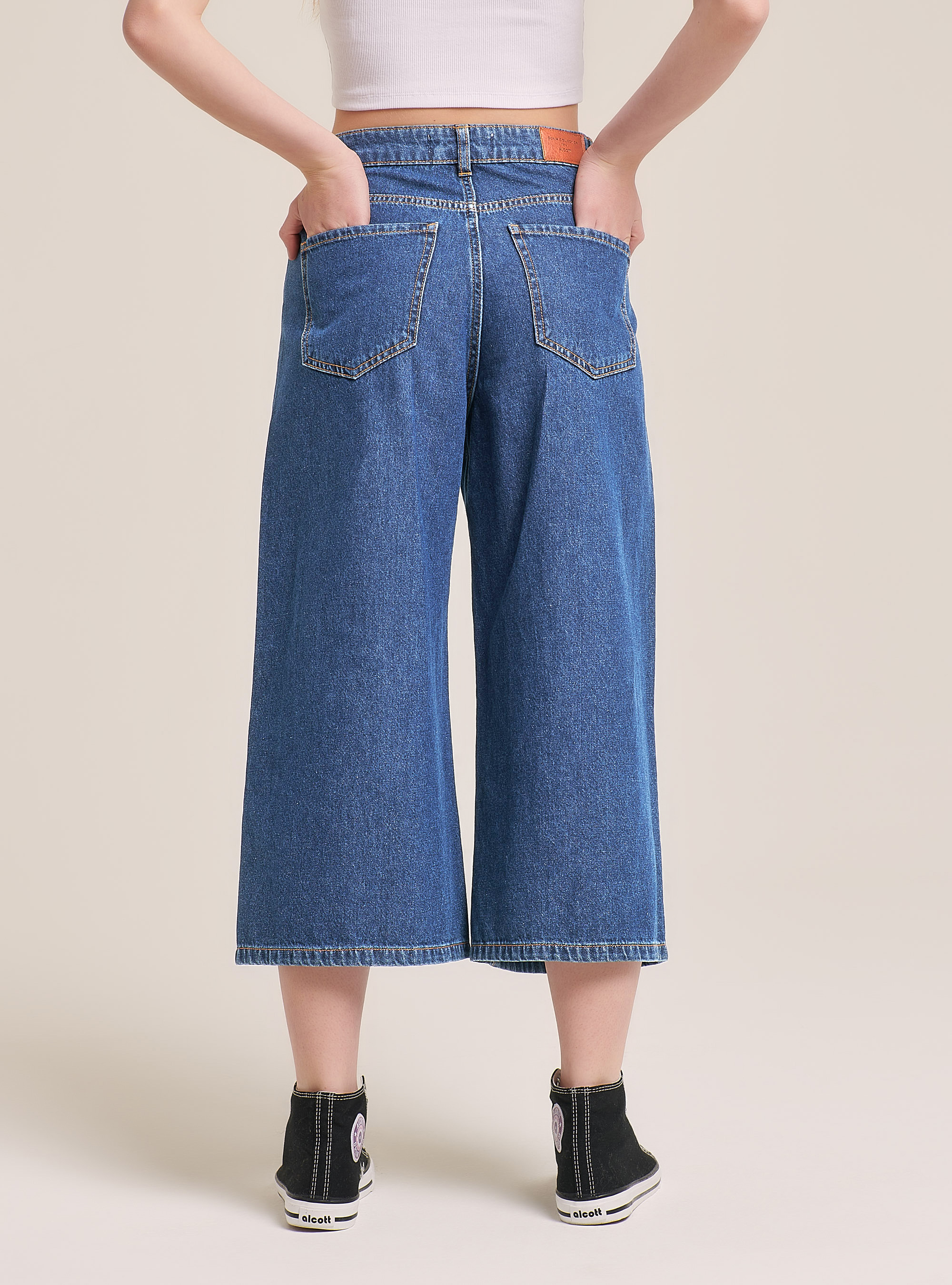 Jeans culotte high waist, BLUE