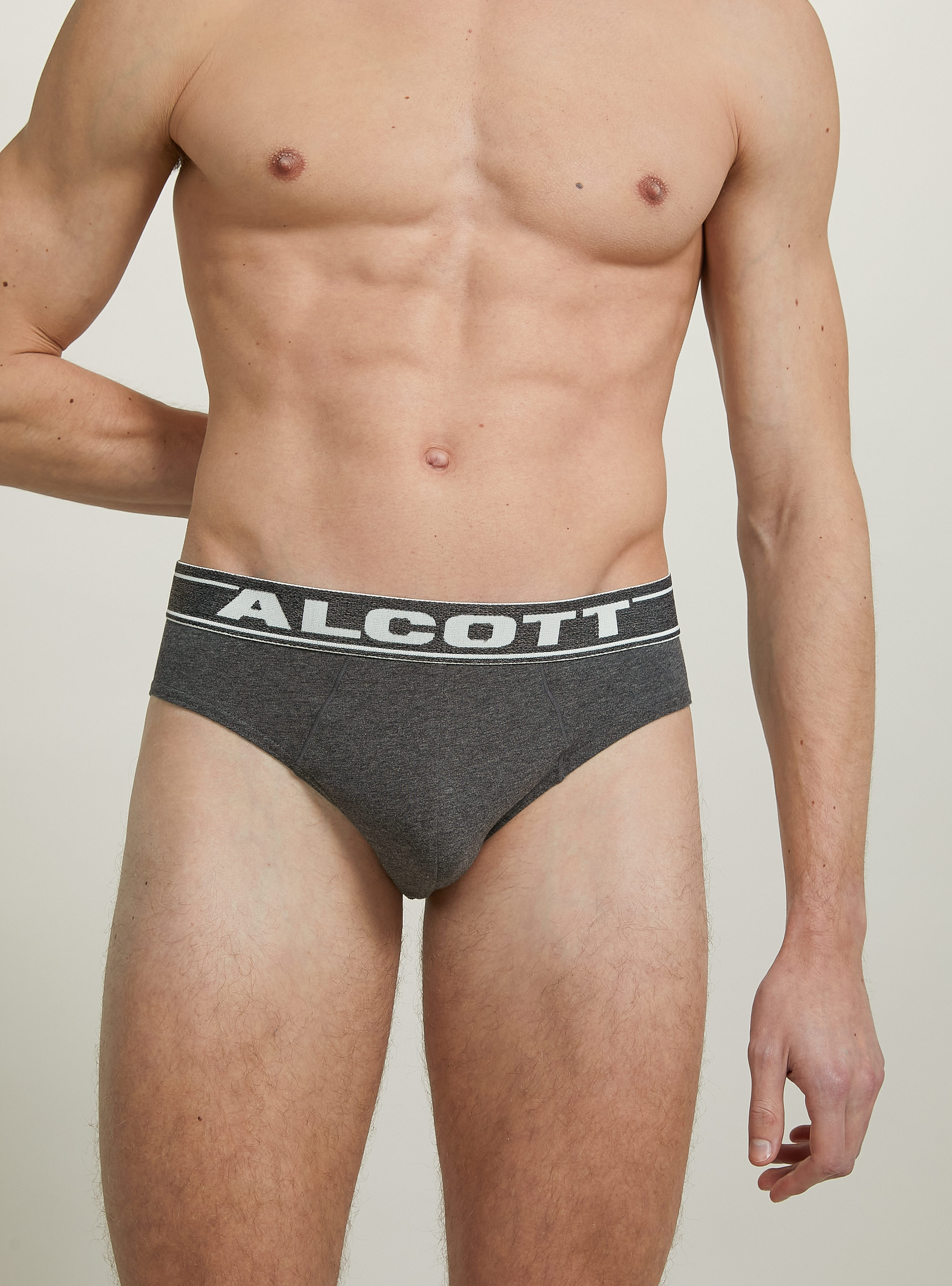 Stretch cotton briefs with logo, MGY1 GREY MEL DARK