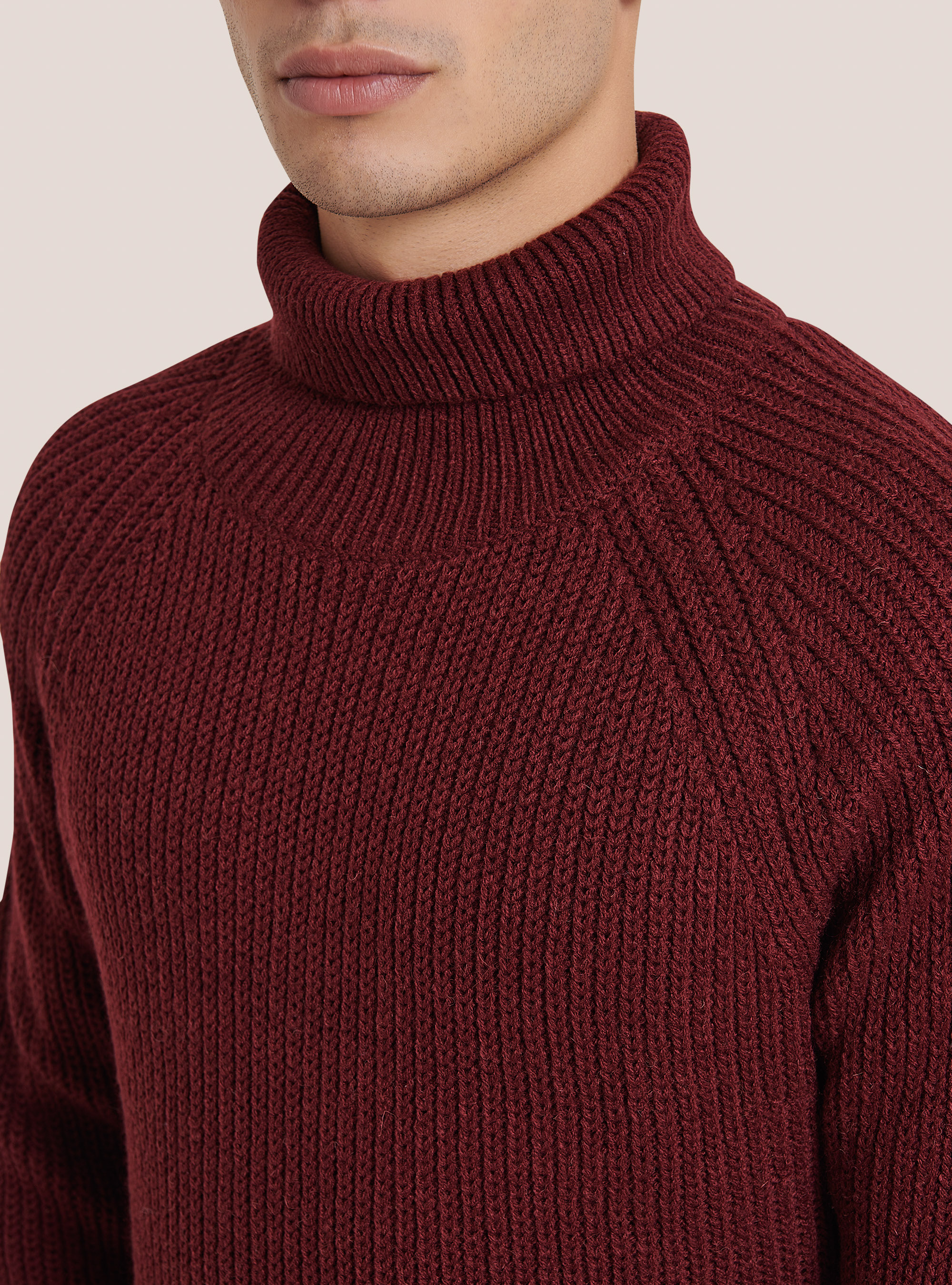 Pullover caldo collo alto a coste inglesi, BO2 BORDEAUX MEDIUM