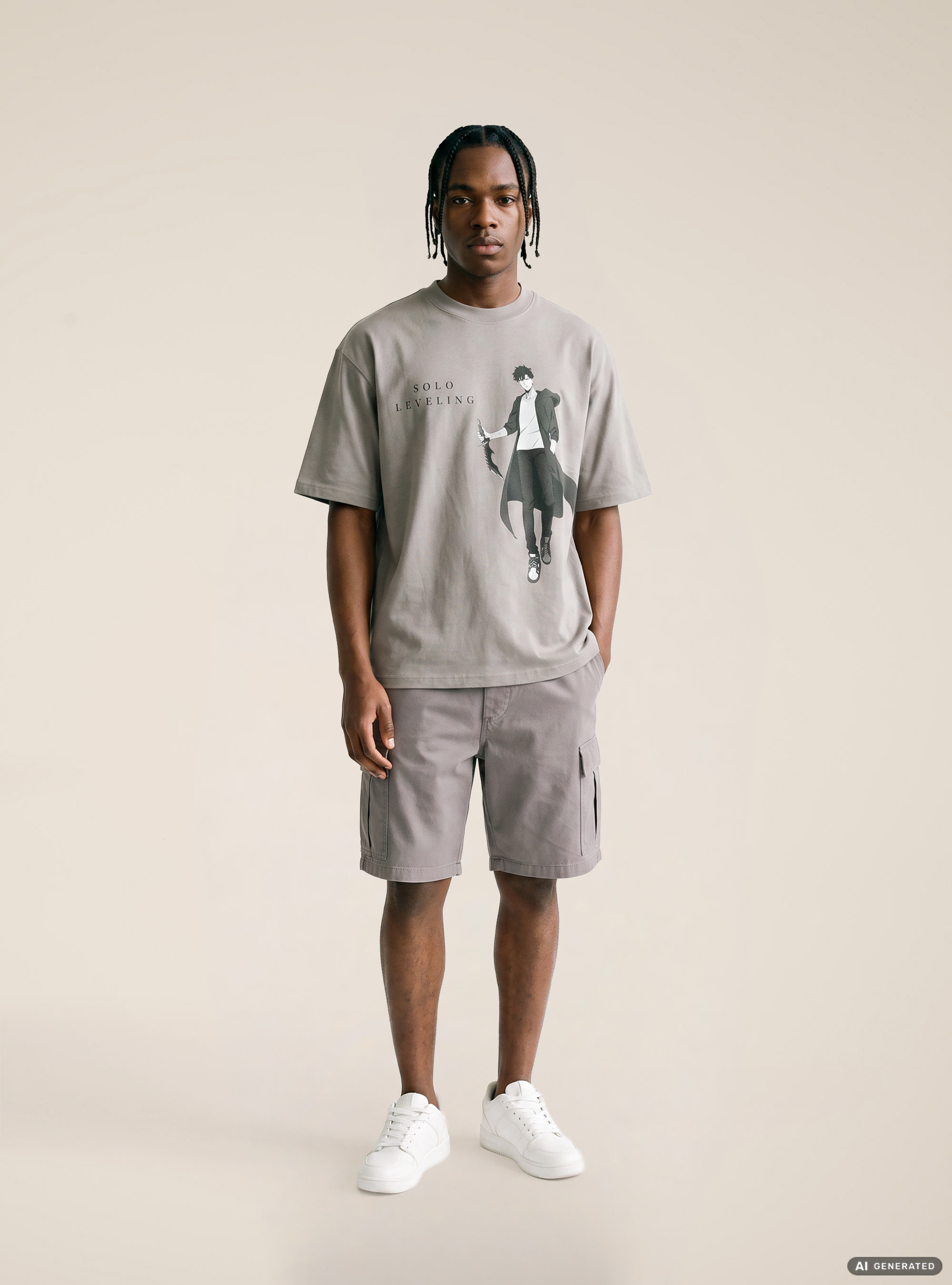 Licenza solo leveling t-shirt boxy fit, GY2 GREY MEDIUM