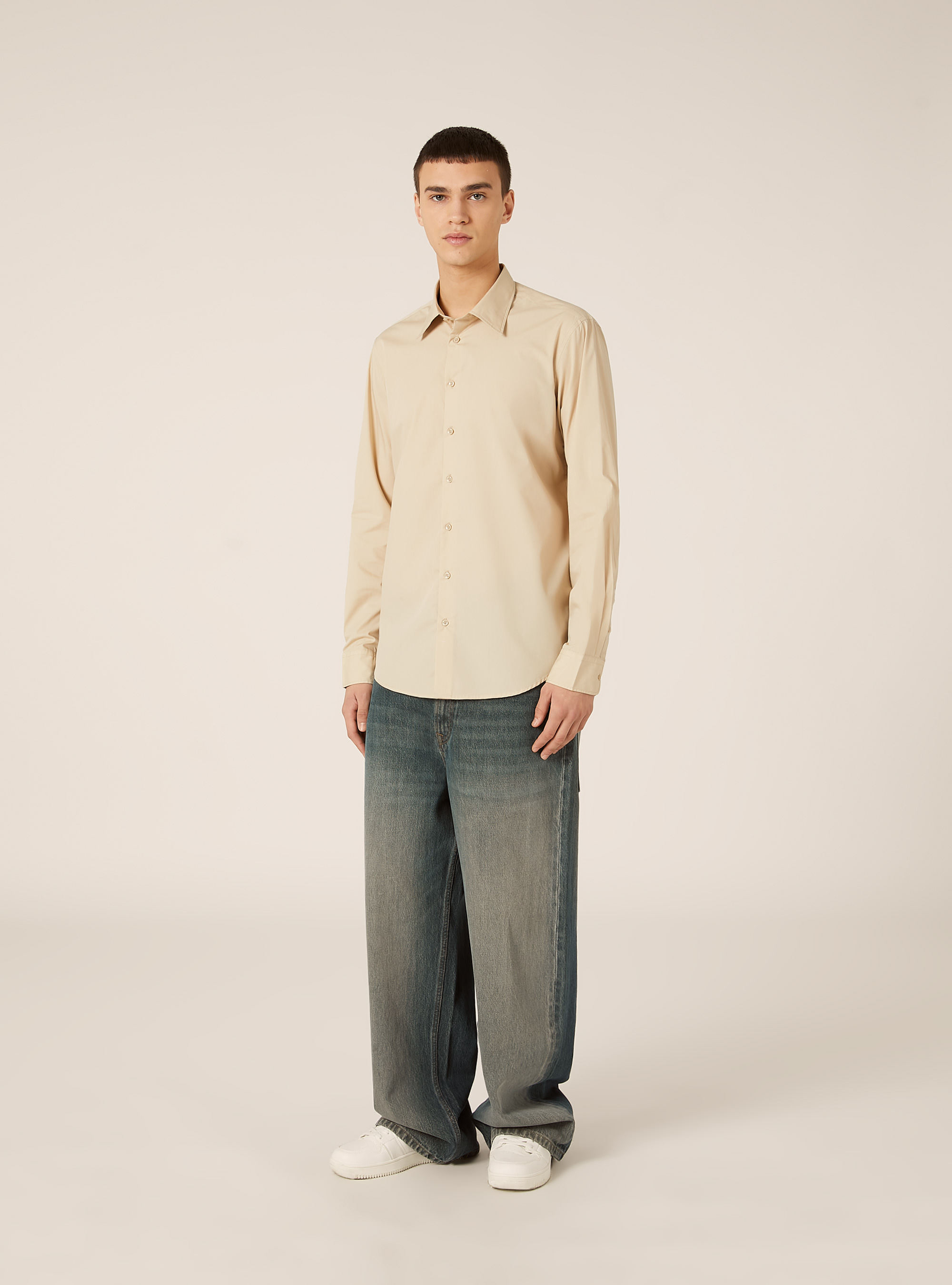 Camicia a manica lunga in tinta unita, BG2 BEIGE MEDIUM