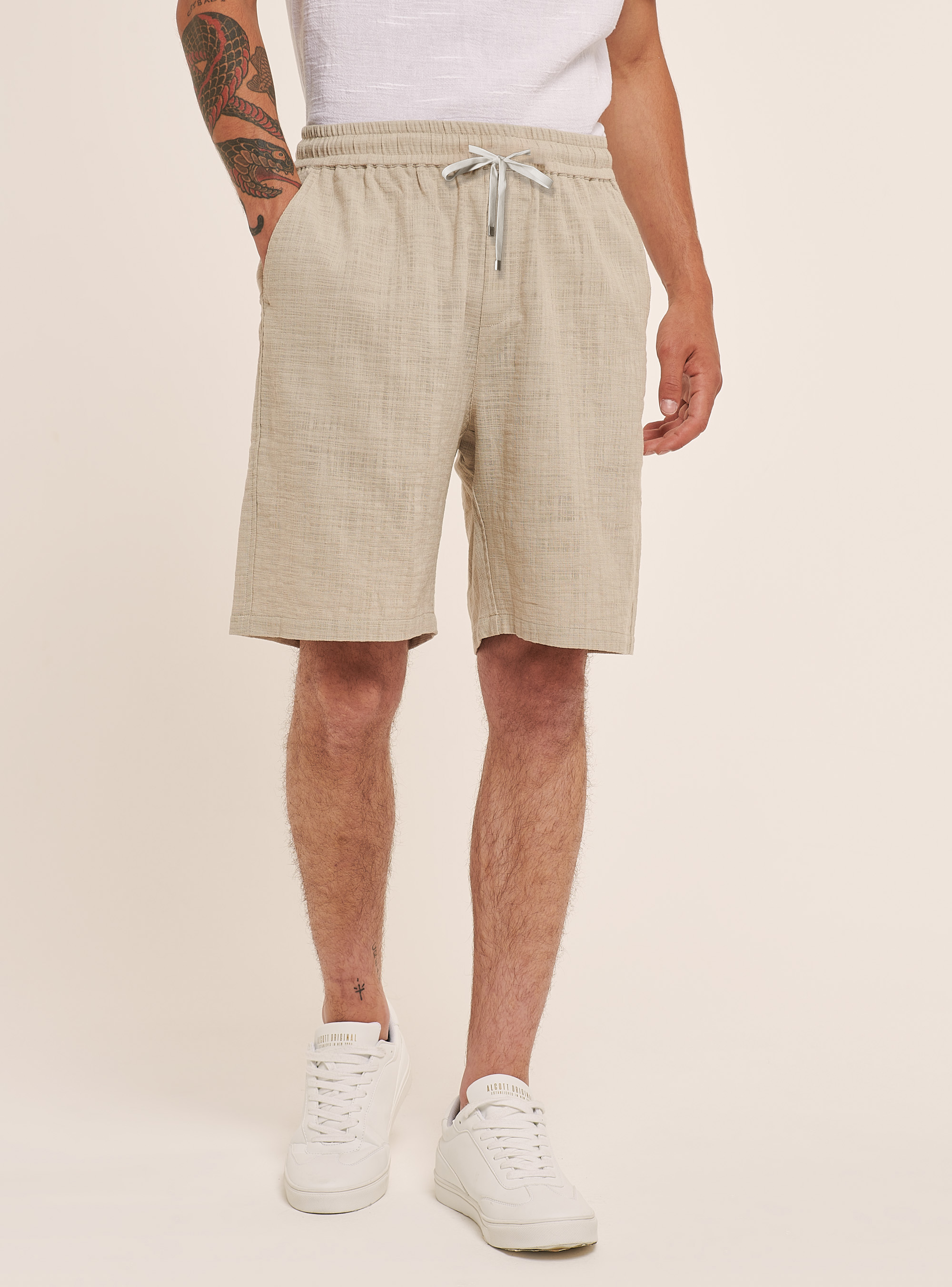 Bermuda en coton avec taille élastiquée, BG3 BEIGE LIGHT