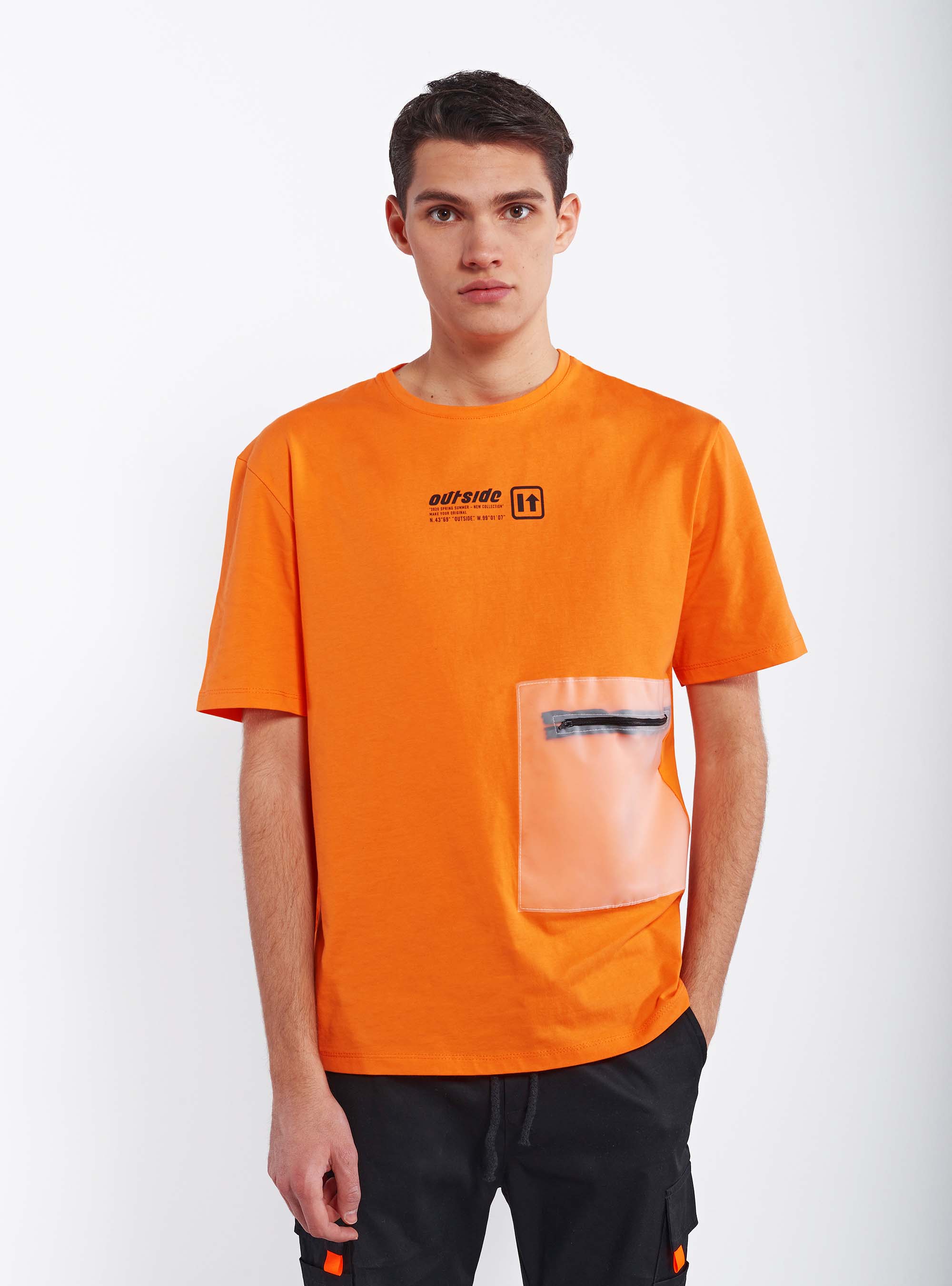 Maglietta con tasca trasparente, C3371 ORANGE