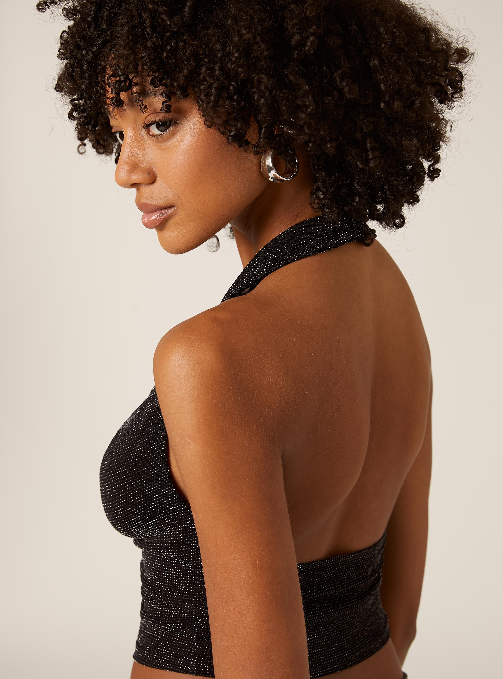 Halter top with rhinestones, BK1 BLACK