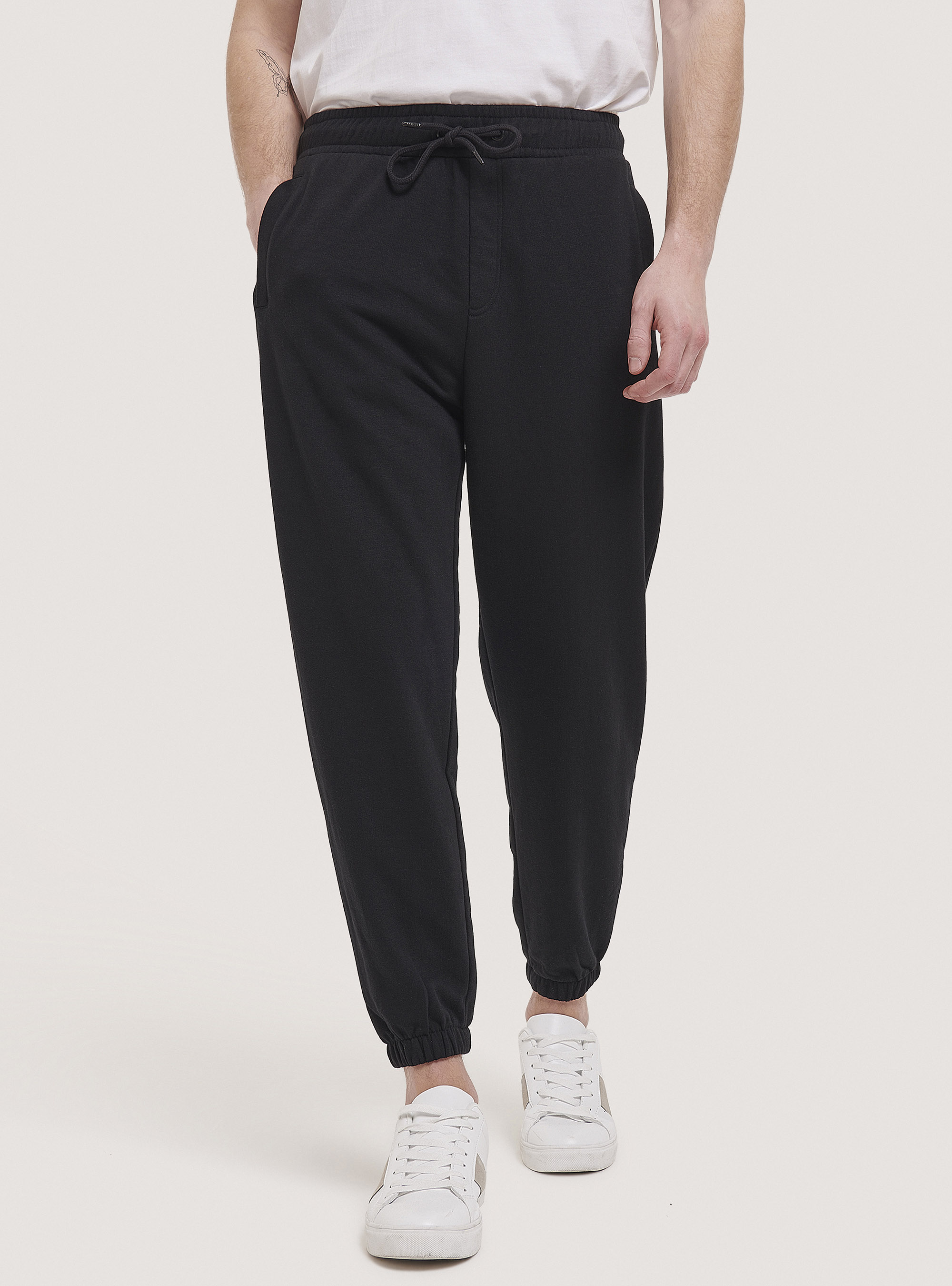 Basic cotton jogger trousers, BLACK