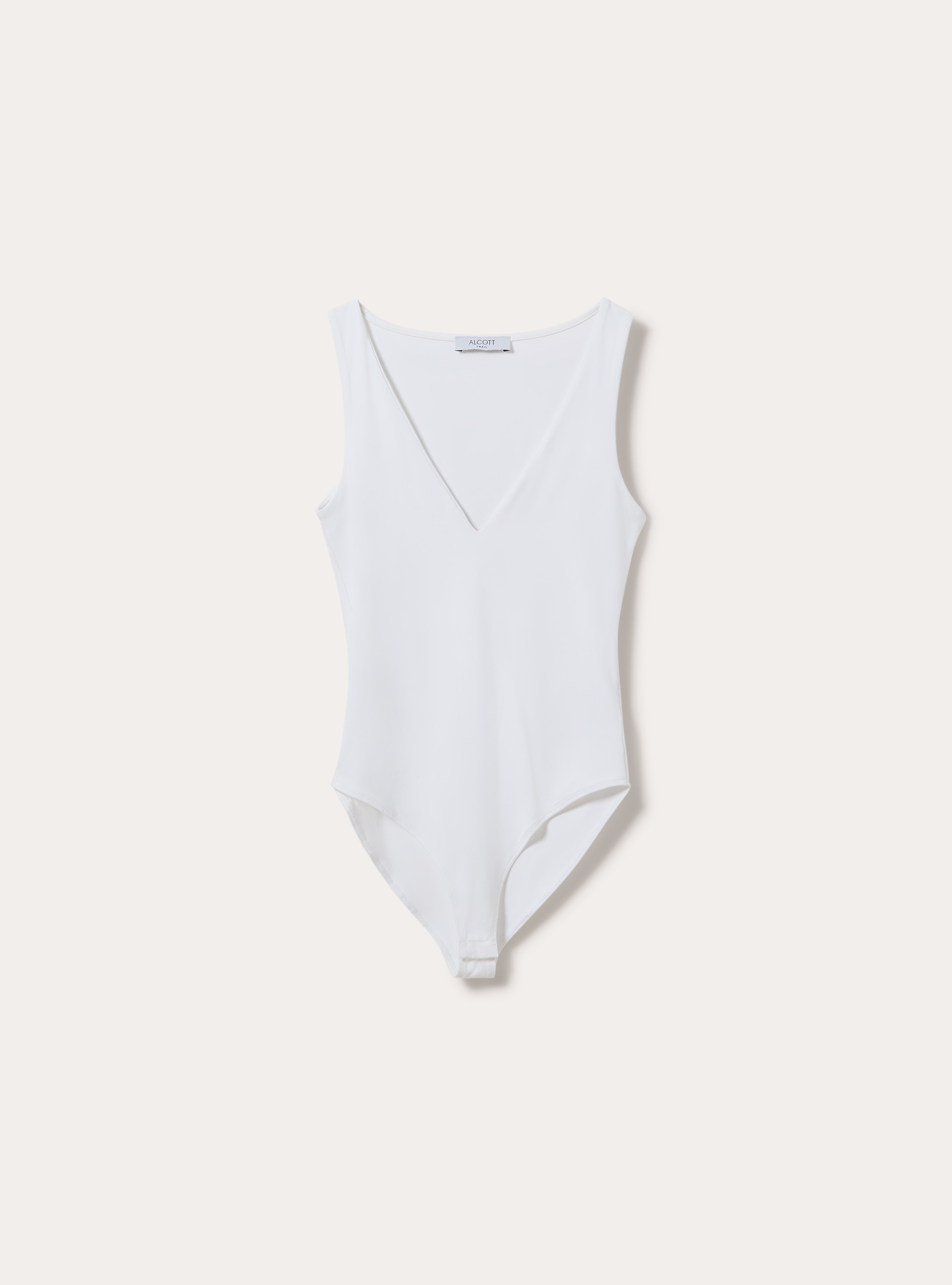 Sleeveless stretch fabric bodysuit with v neck, WH3 WHITE