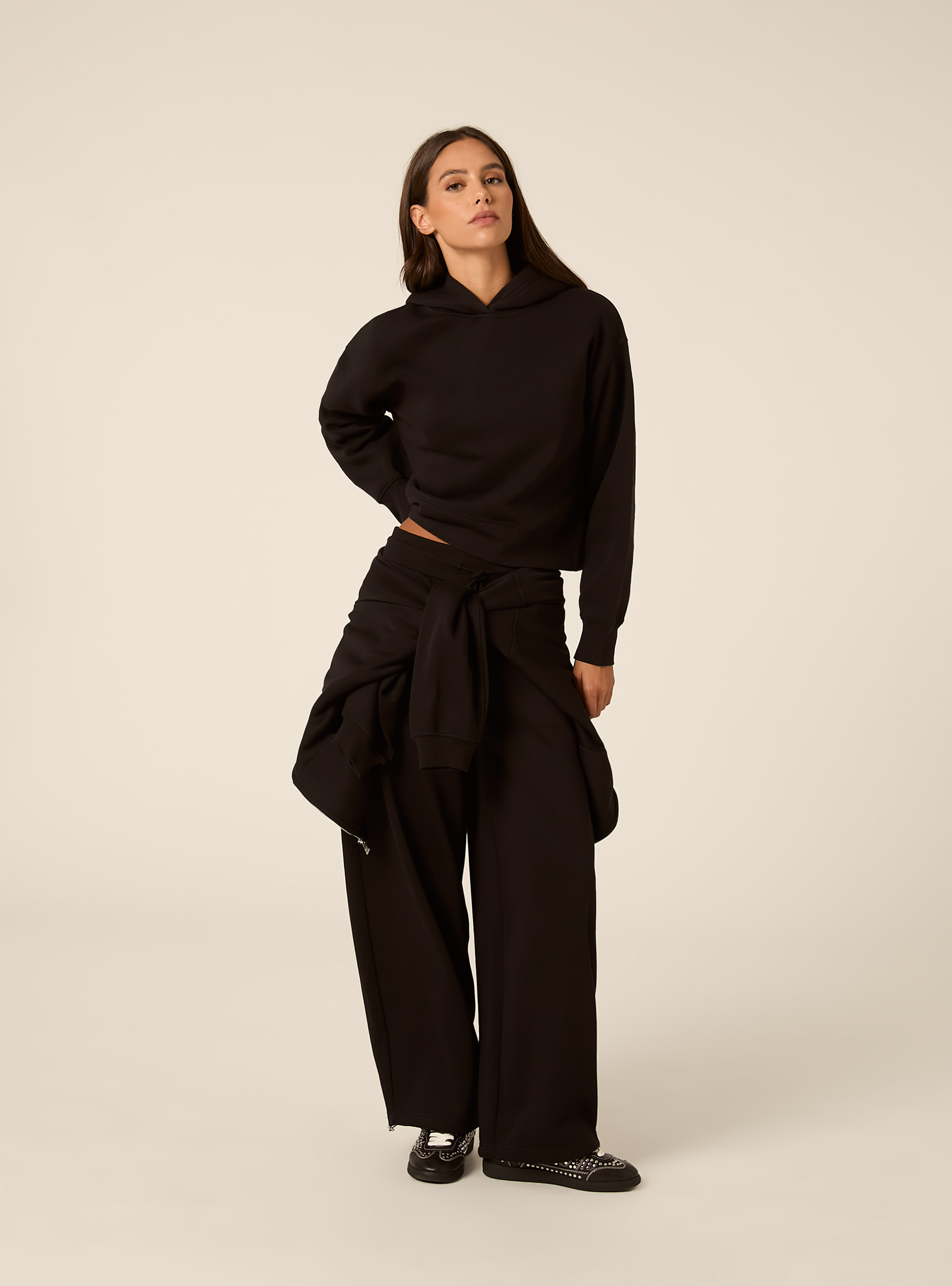 Felpa boxy con cappuccio, BK1 BLACK