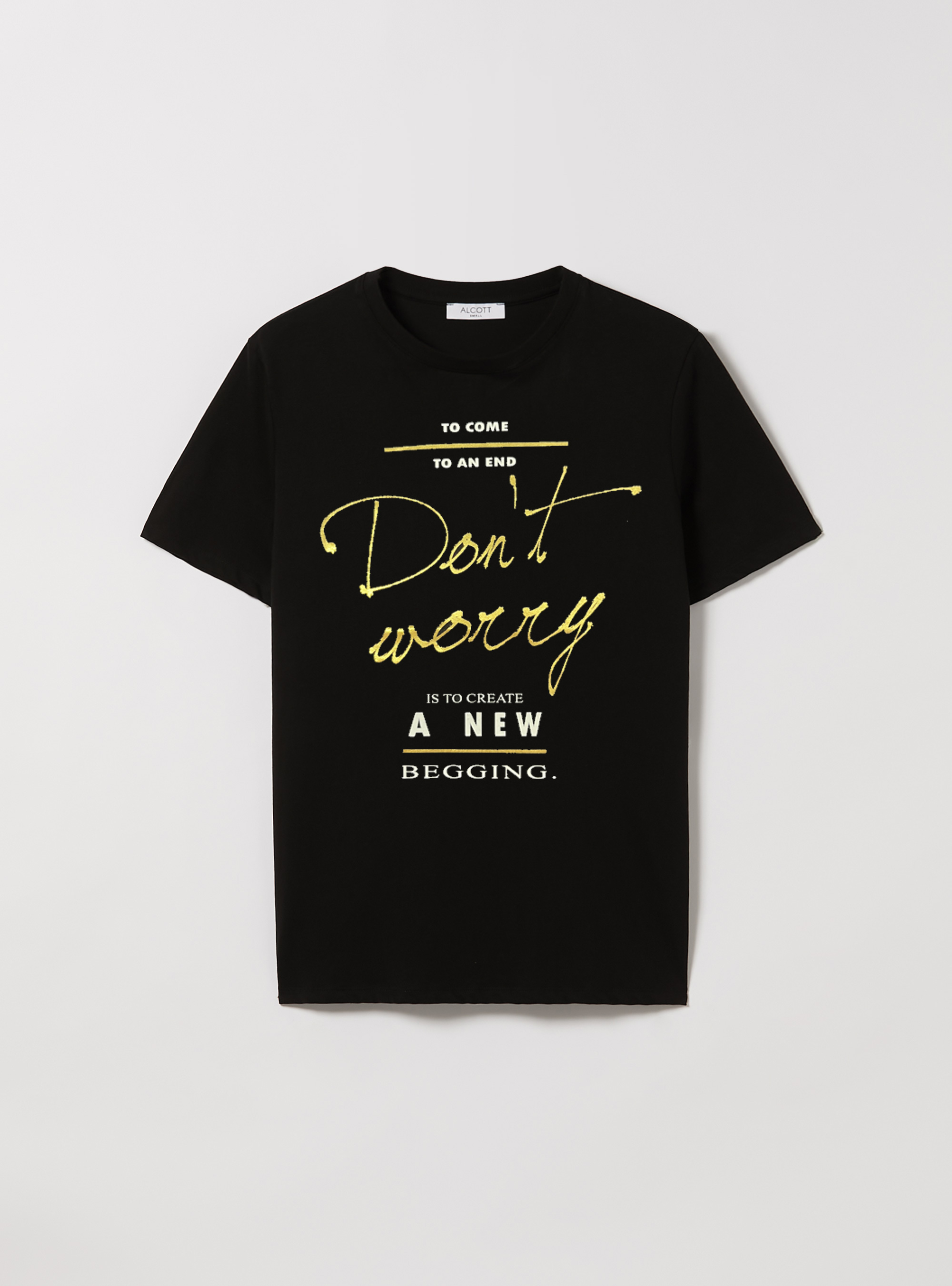 T-shirt with metallic lettering print, BK1 BLACK
