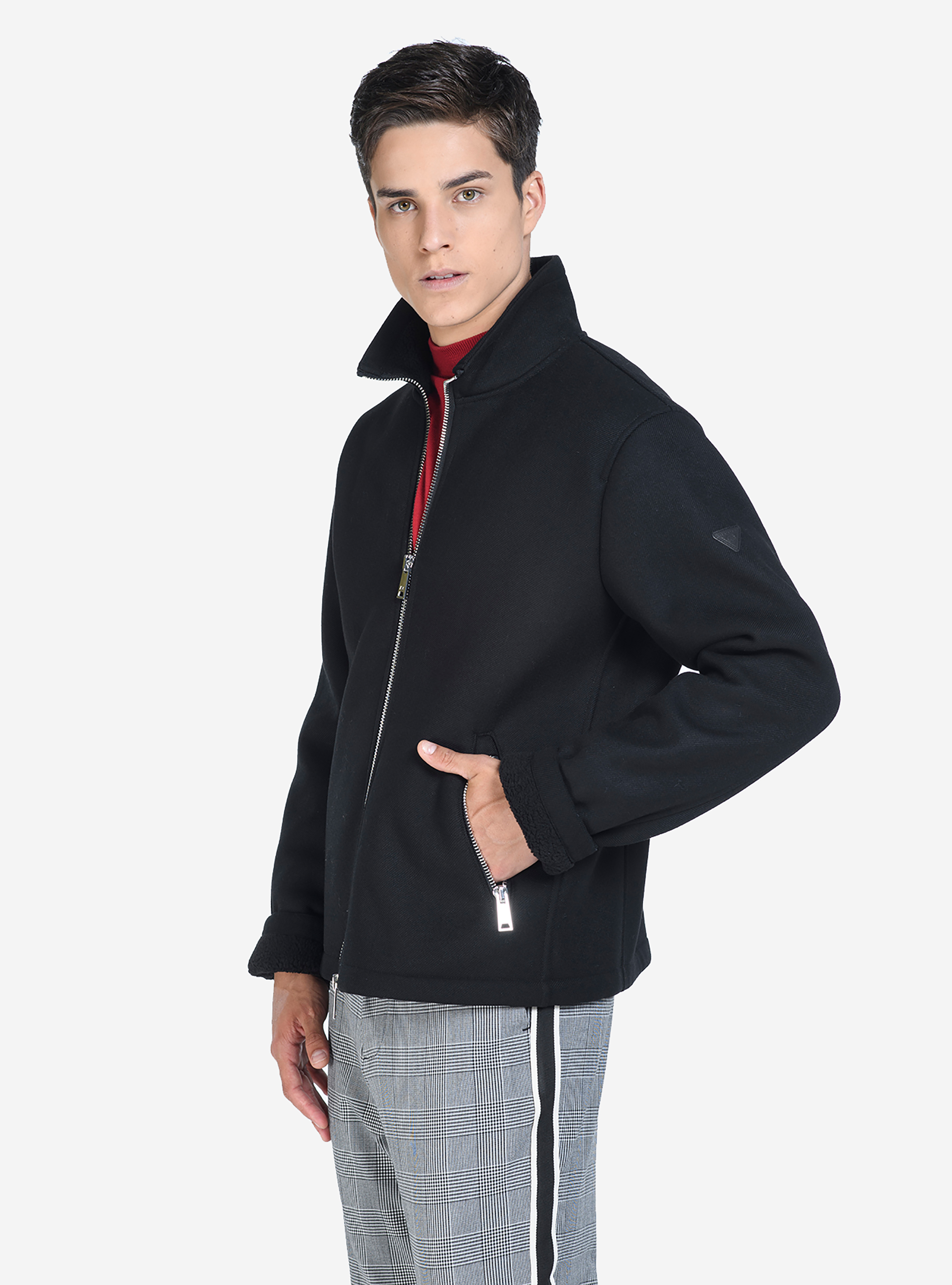 Giubbotto con tasche zip, NERO