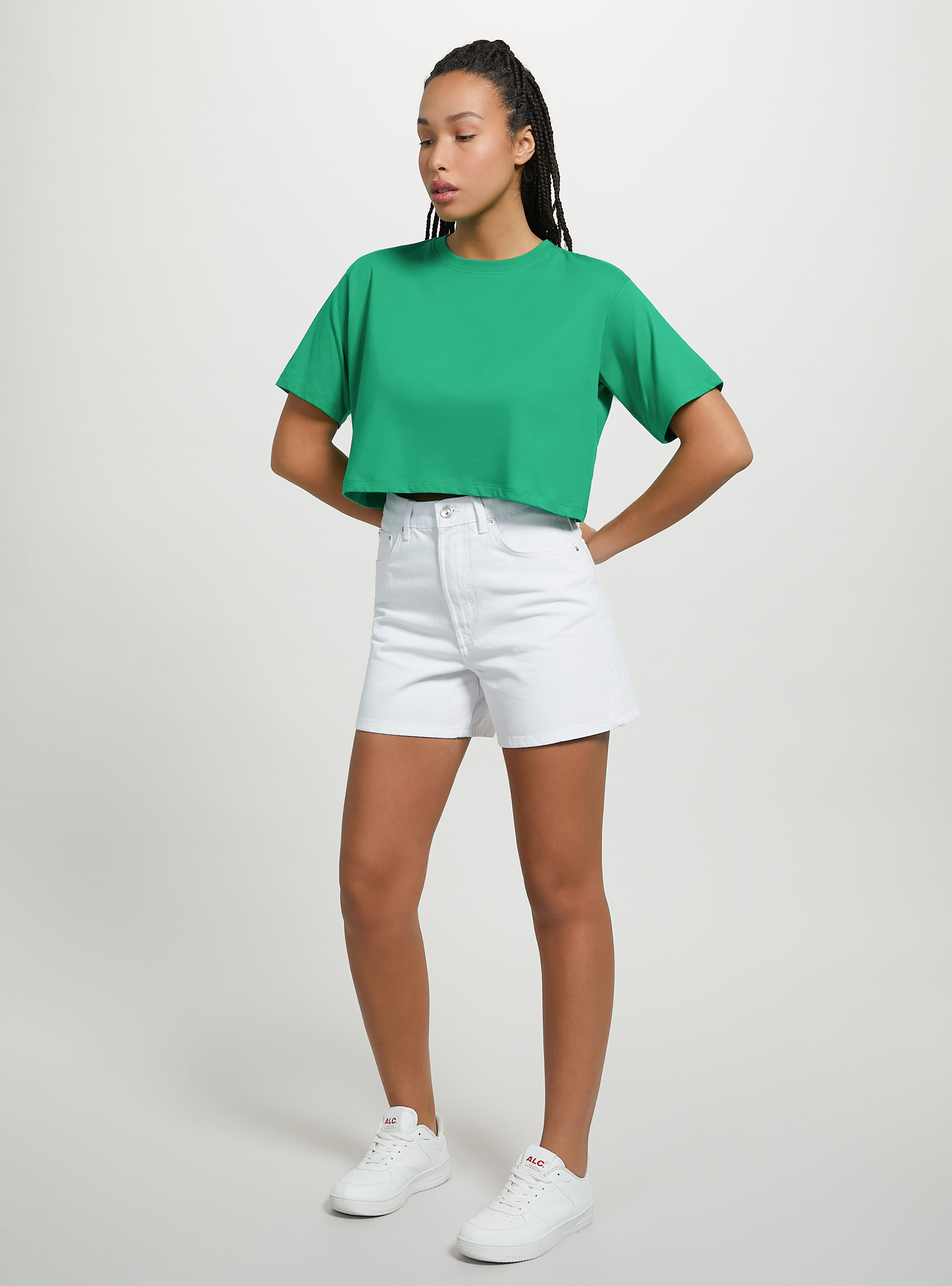 Maglietta cropped in cotone, GN2 GREEN MEDIUM