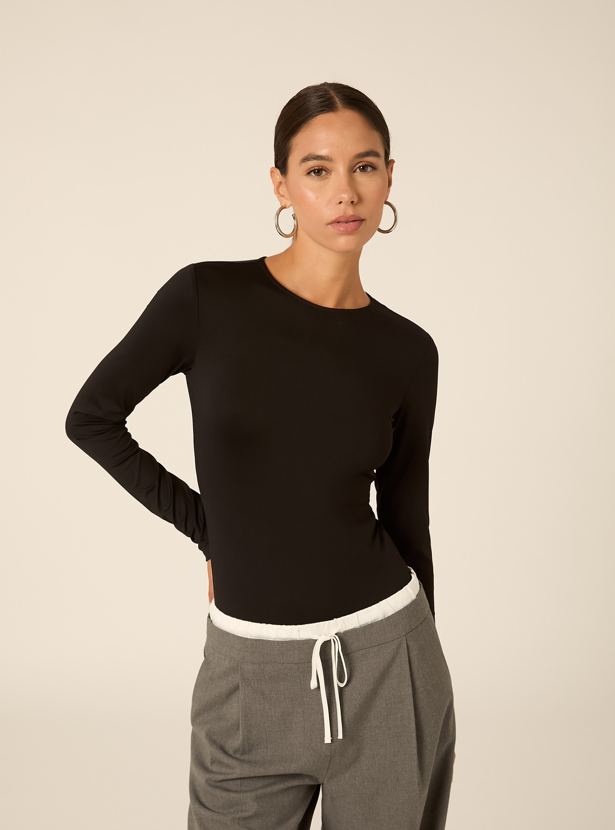 Body girocollo maniche lunghe, BK1 BLACK