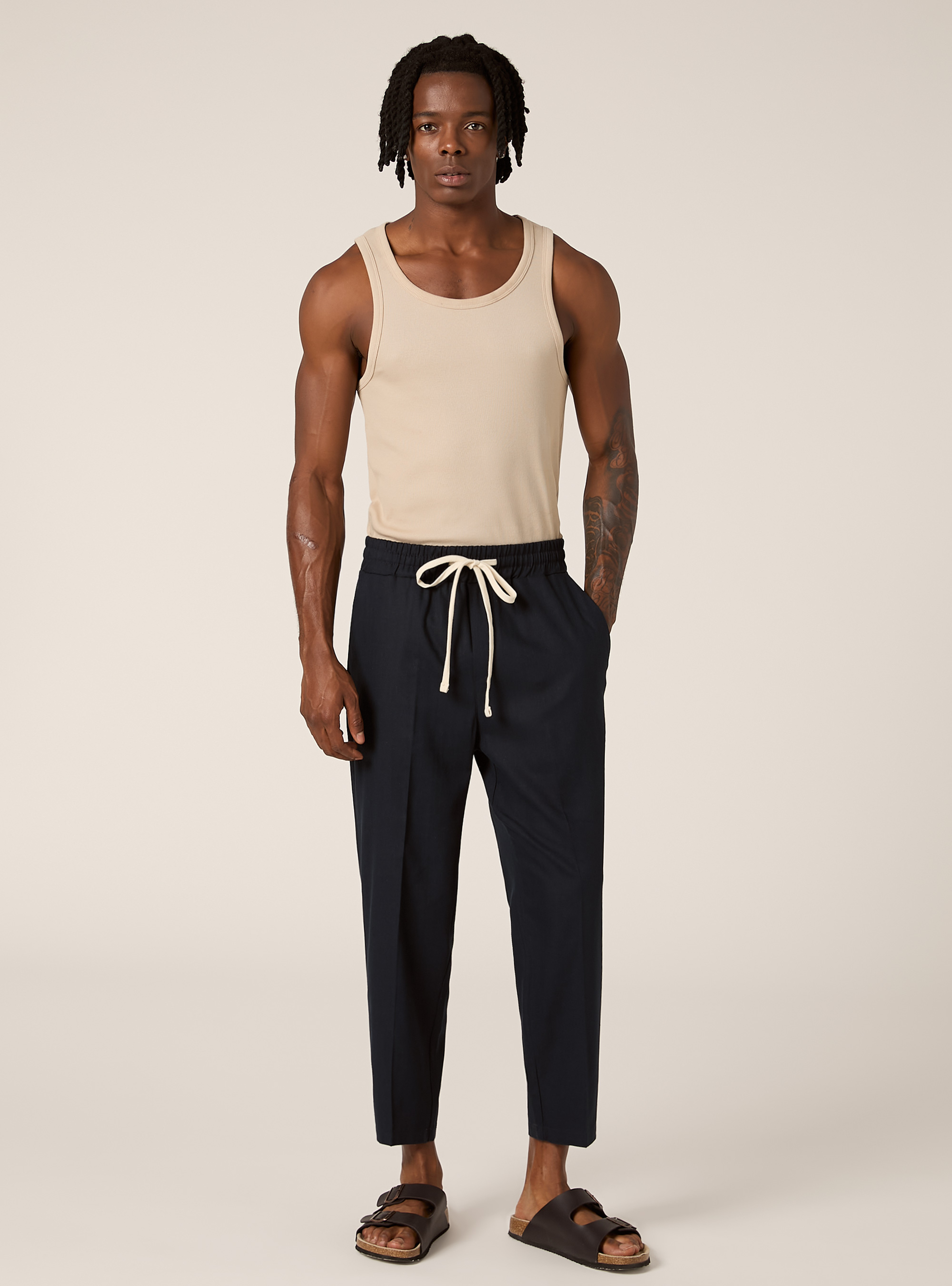 Linen blend jogger trousers, NA1 NAVY DARK