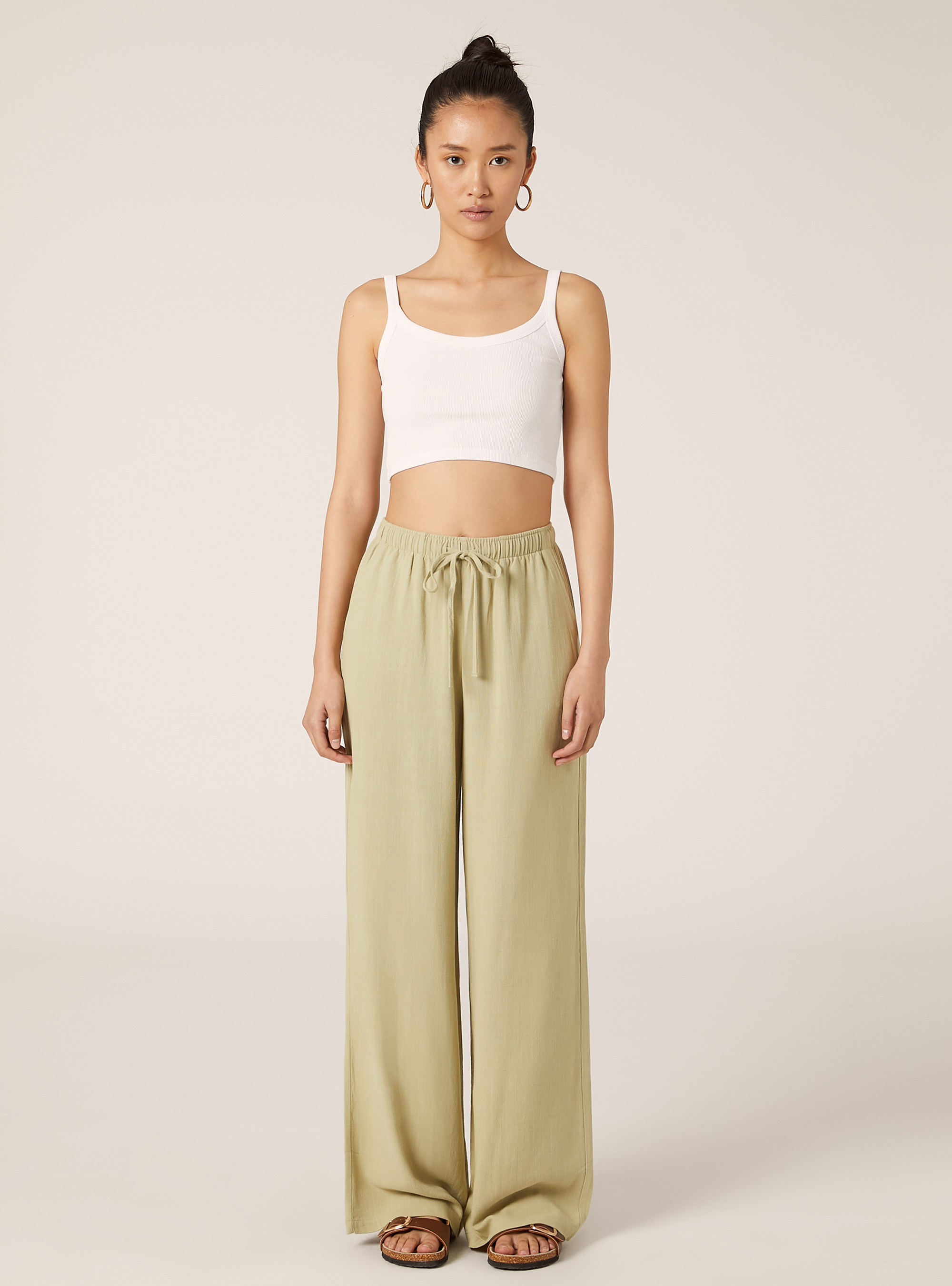 Linen blend palazzo trousers, KY3 KAKY LIGHT