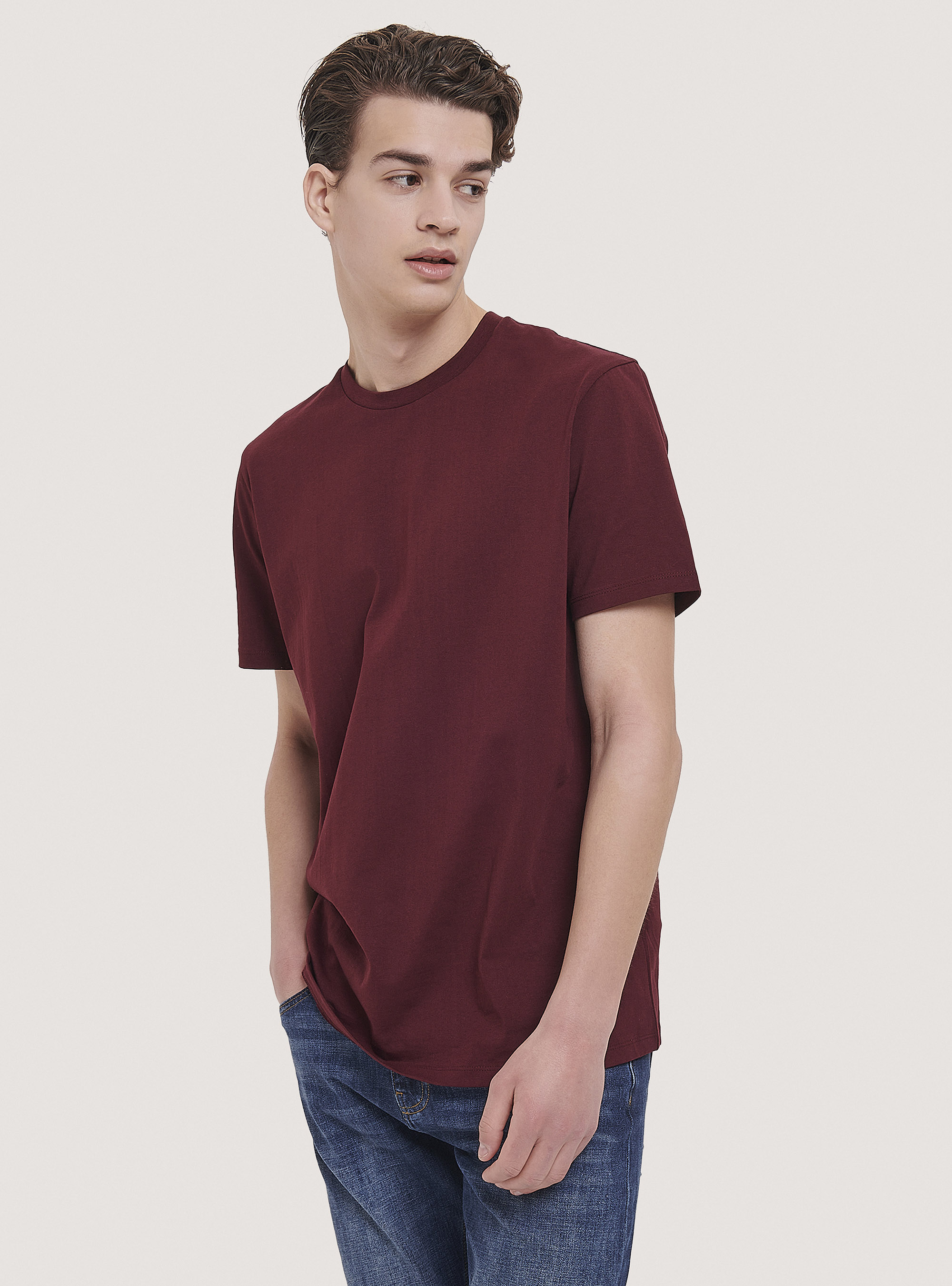 Basic cotton T-shirt, C3443 BORDEAUX