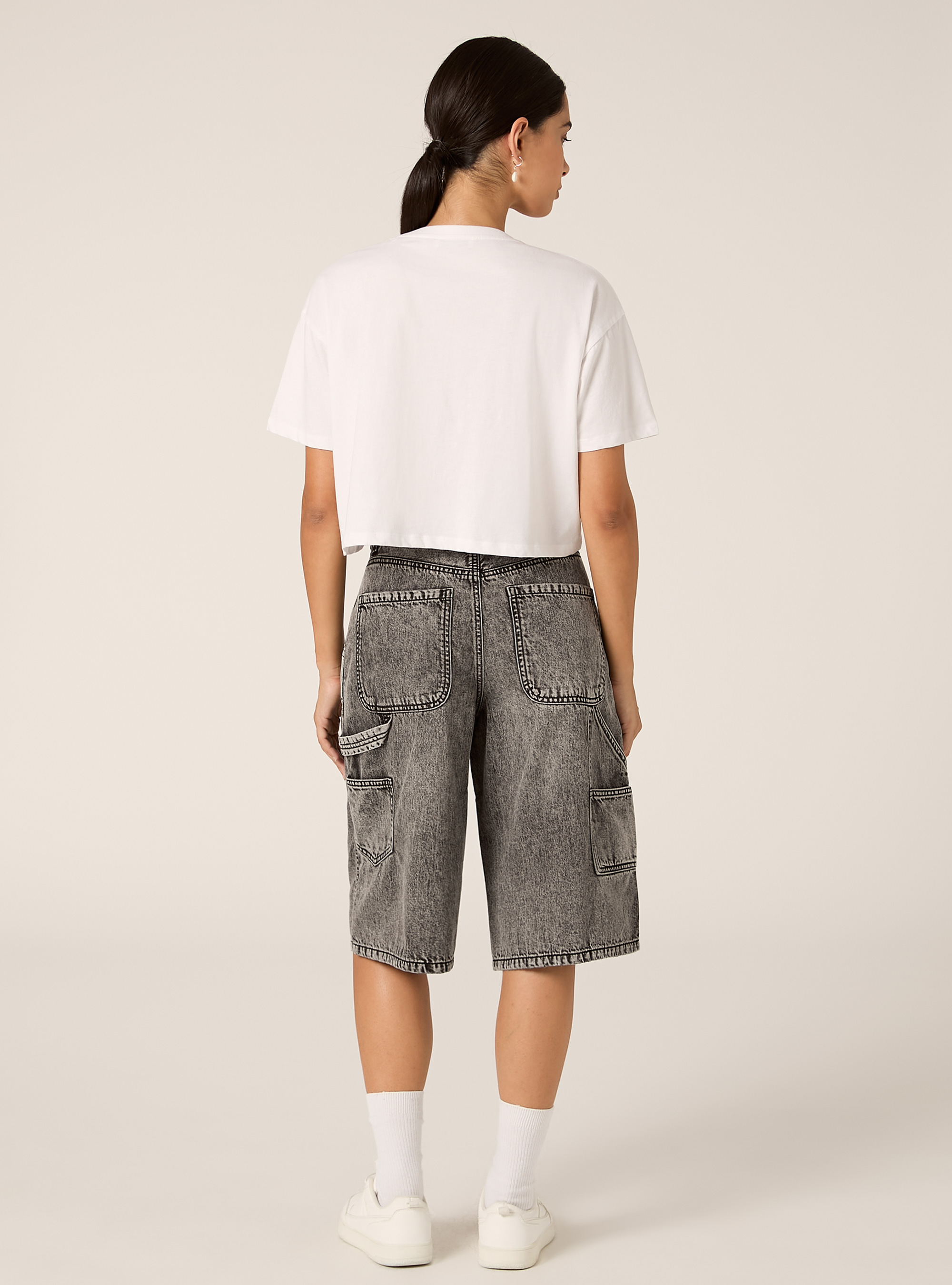 Weite Denim-Jorts im Carpenter-Style, D00G GREY