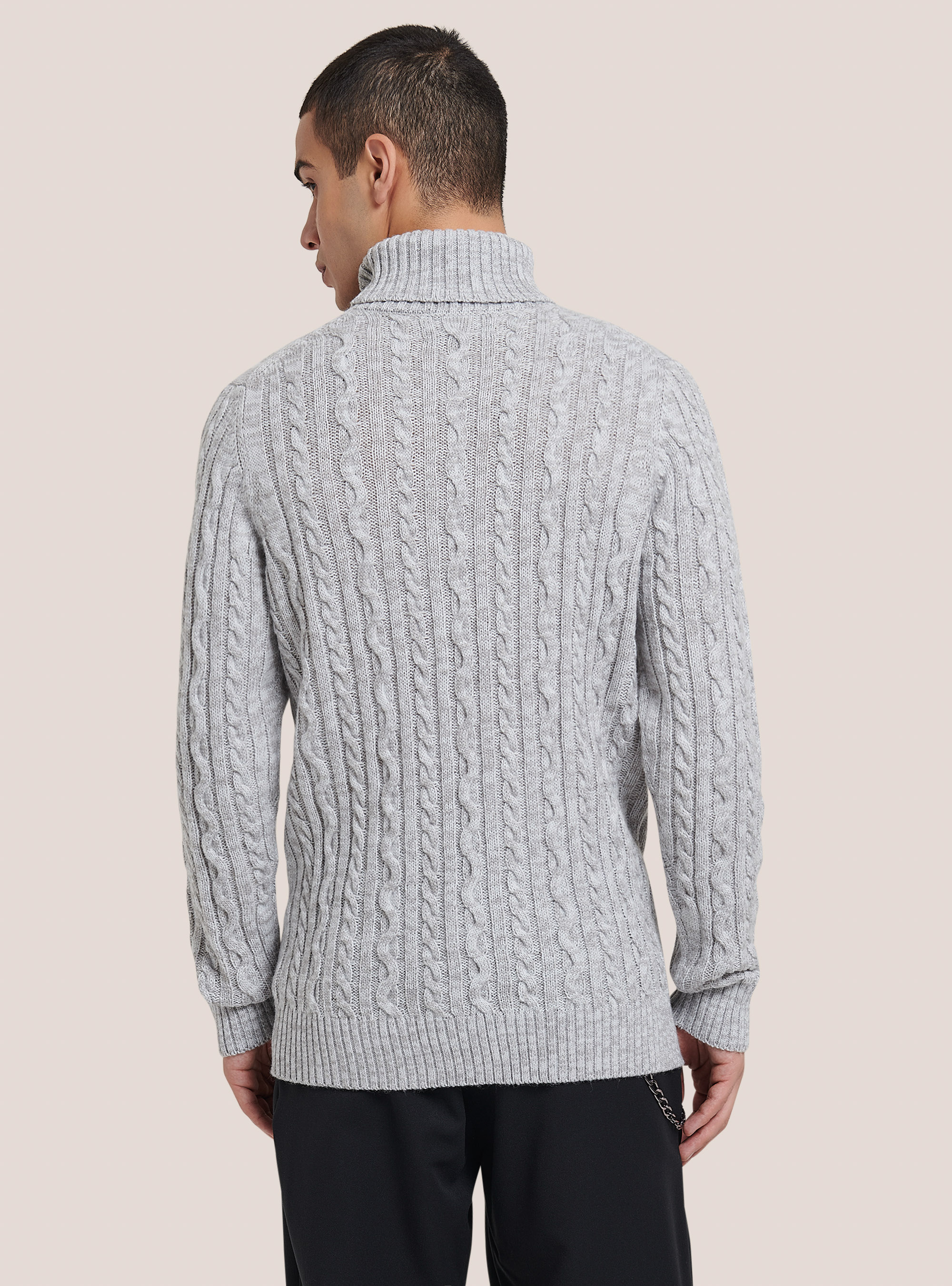 Pullover collo alto con trecce, MGY3 GREY MEL LIGHT