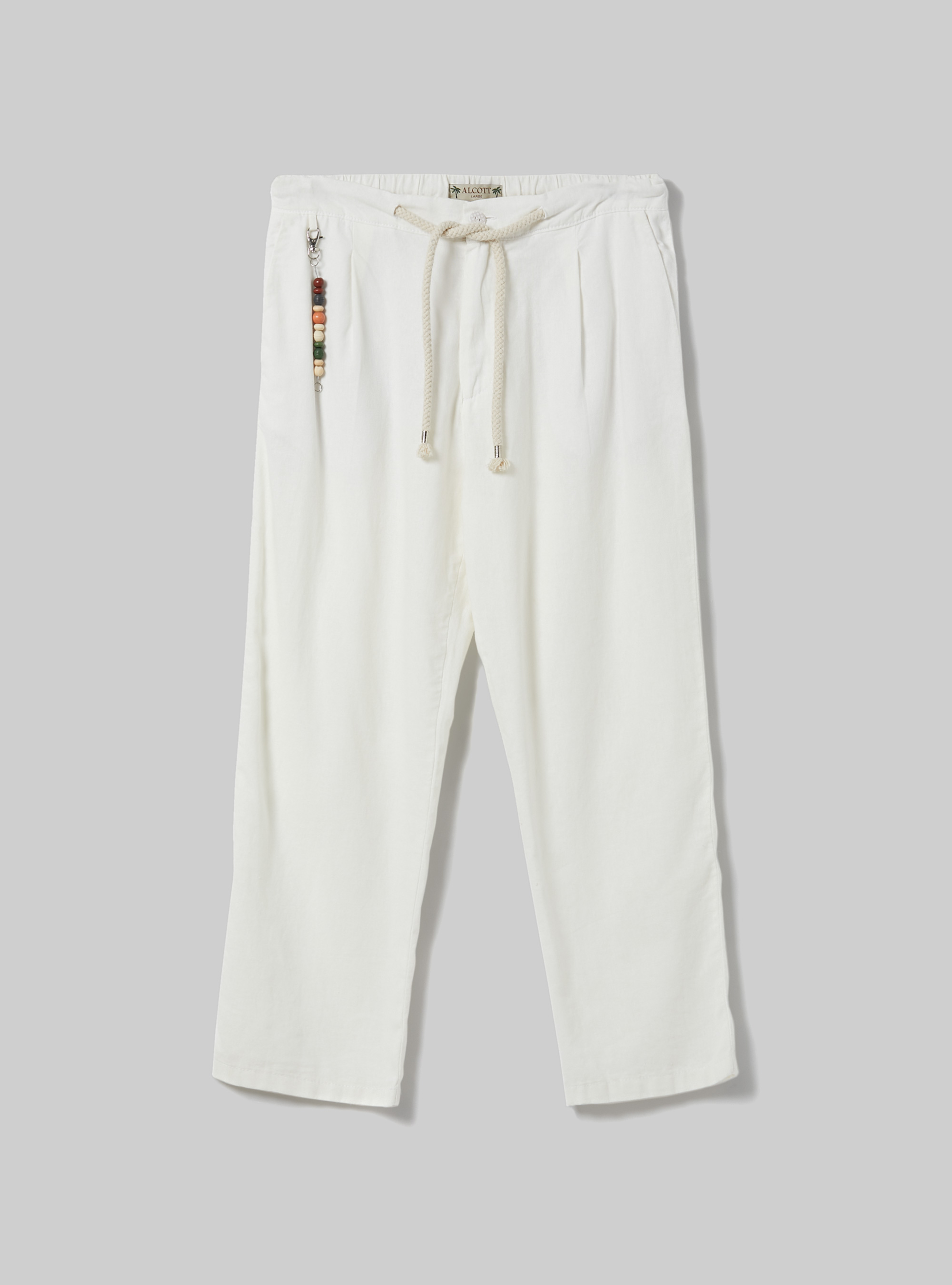 Linen-blend trousers with drawstring waist, WH2 WHITE