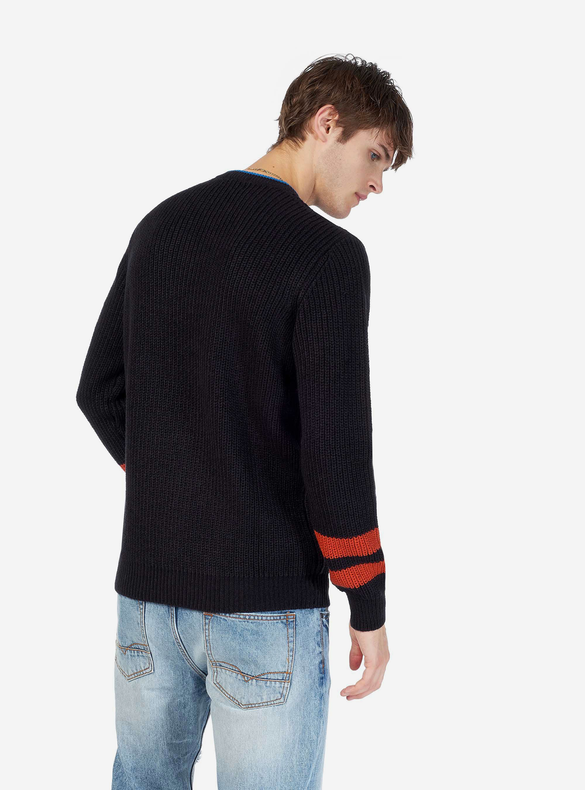 COLOR BLOCKING ROUND NECK PULLOVER, C218 BLUE NAVY