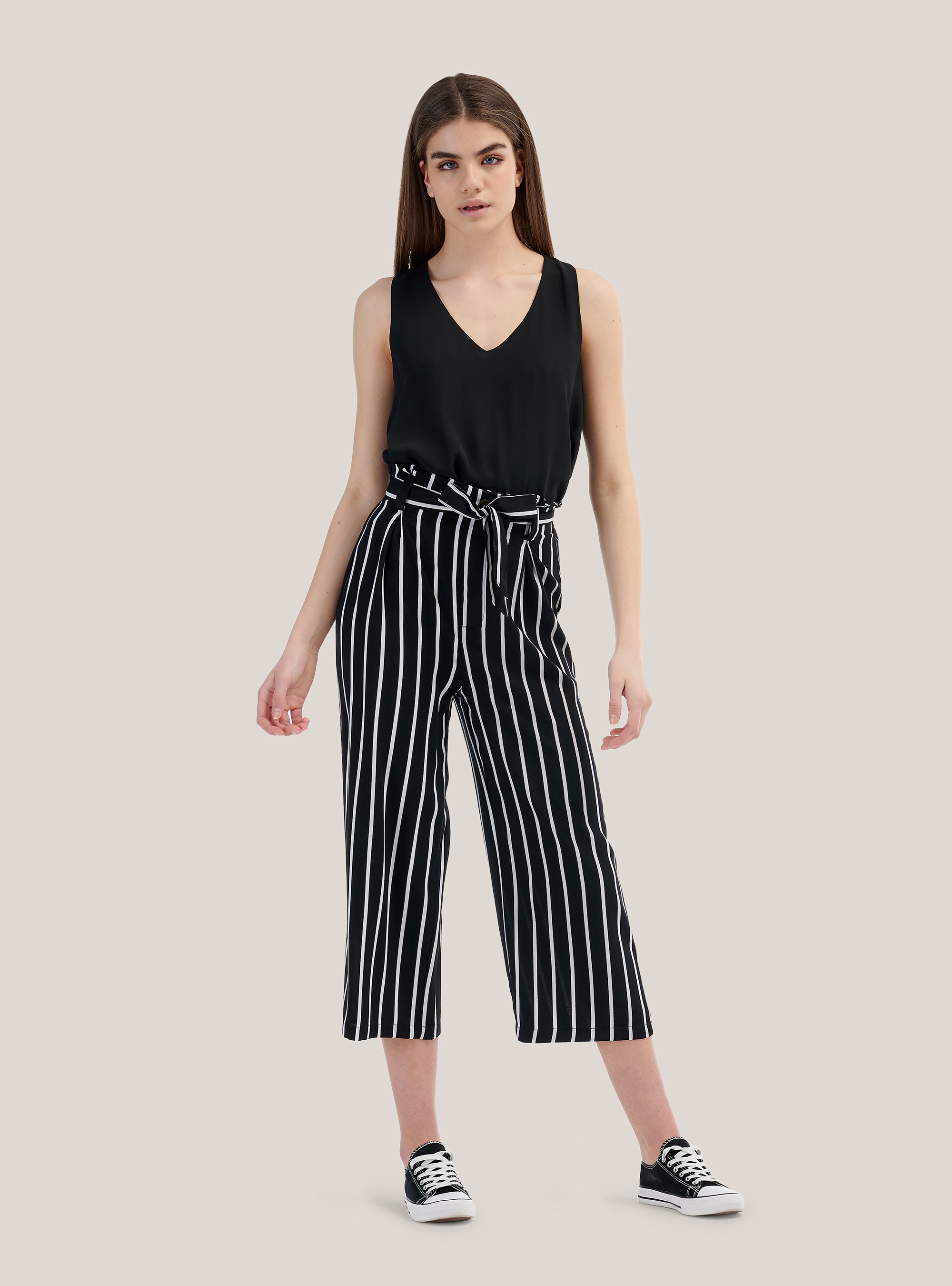 Pantalone a vita alta con cintura wide leg, MULTICOLORE