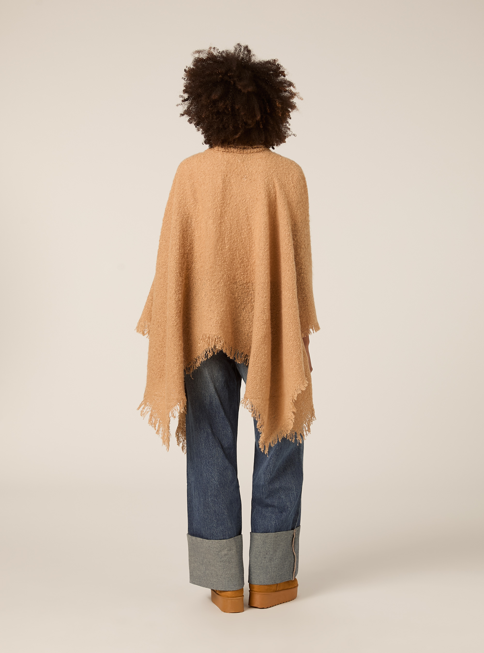 Poncho doux au toucher à col montant, MBG3 BEIGE MEL LIGHT