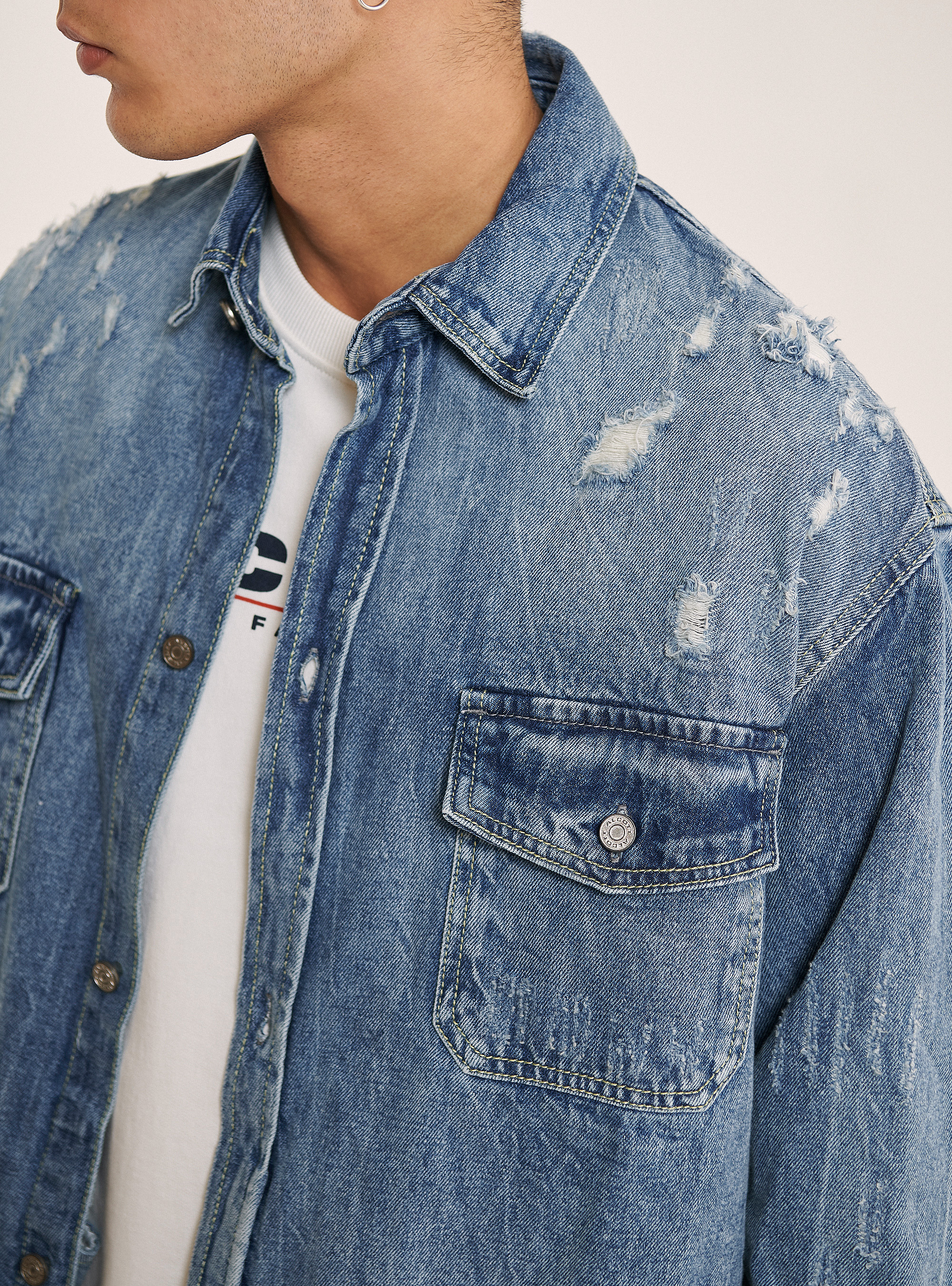 Ripped denim shirt, BLUE