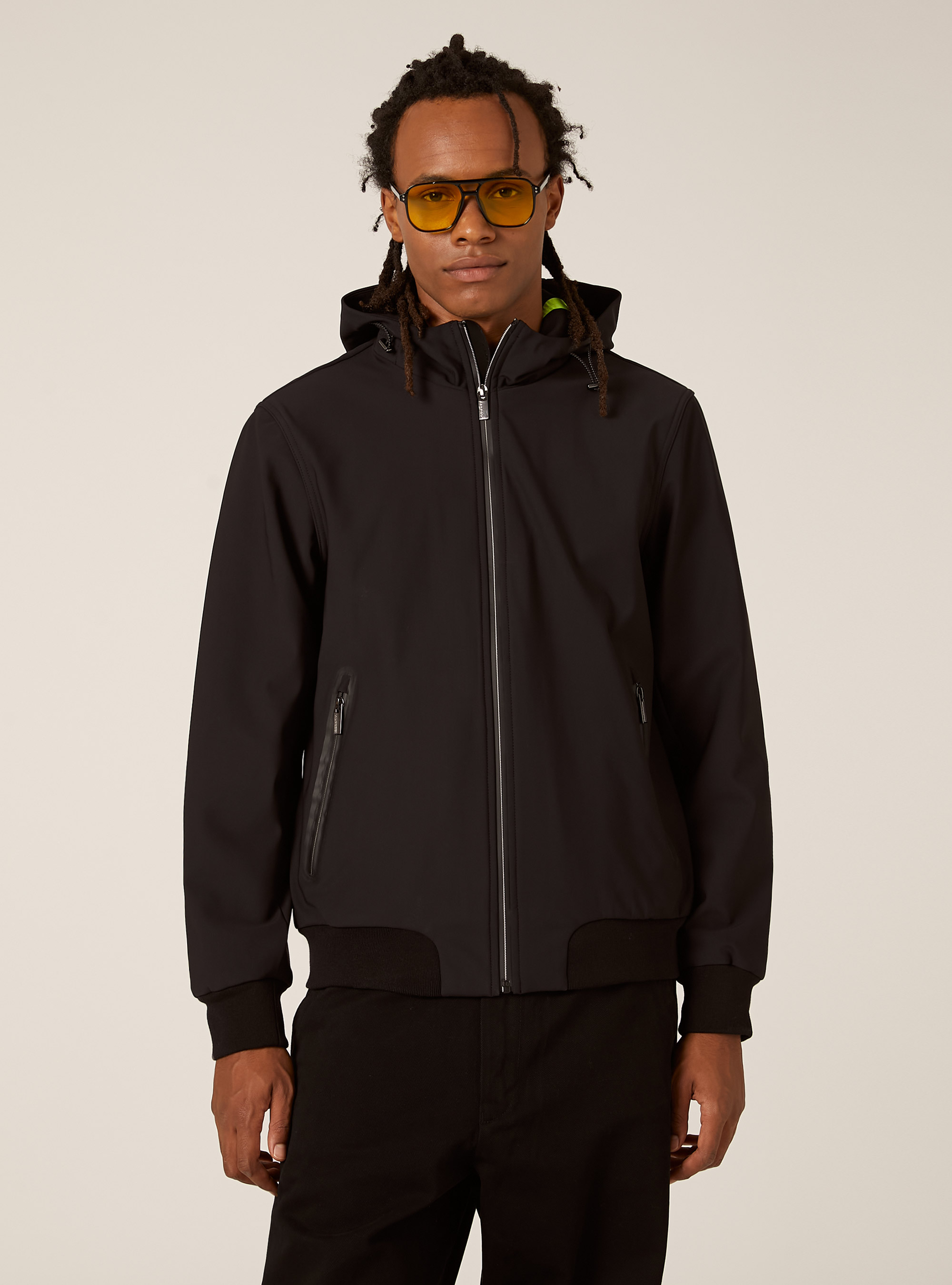 Technical fabric jacket with hood, BK1 BLACK