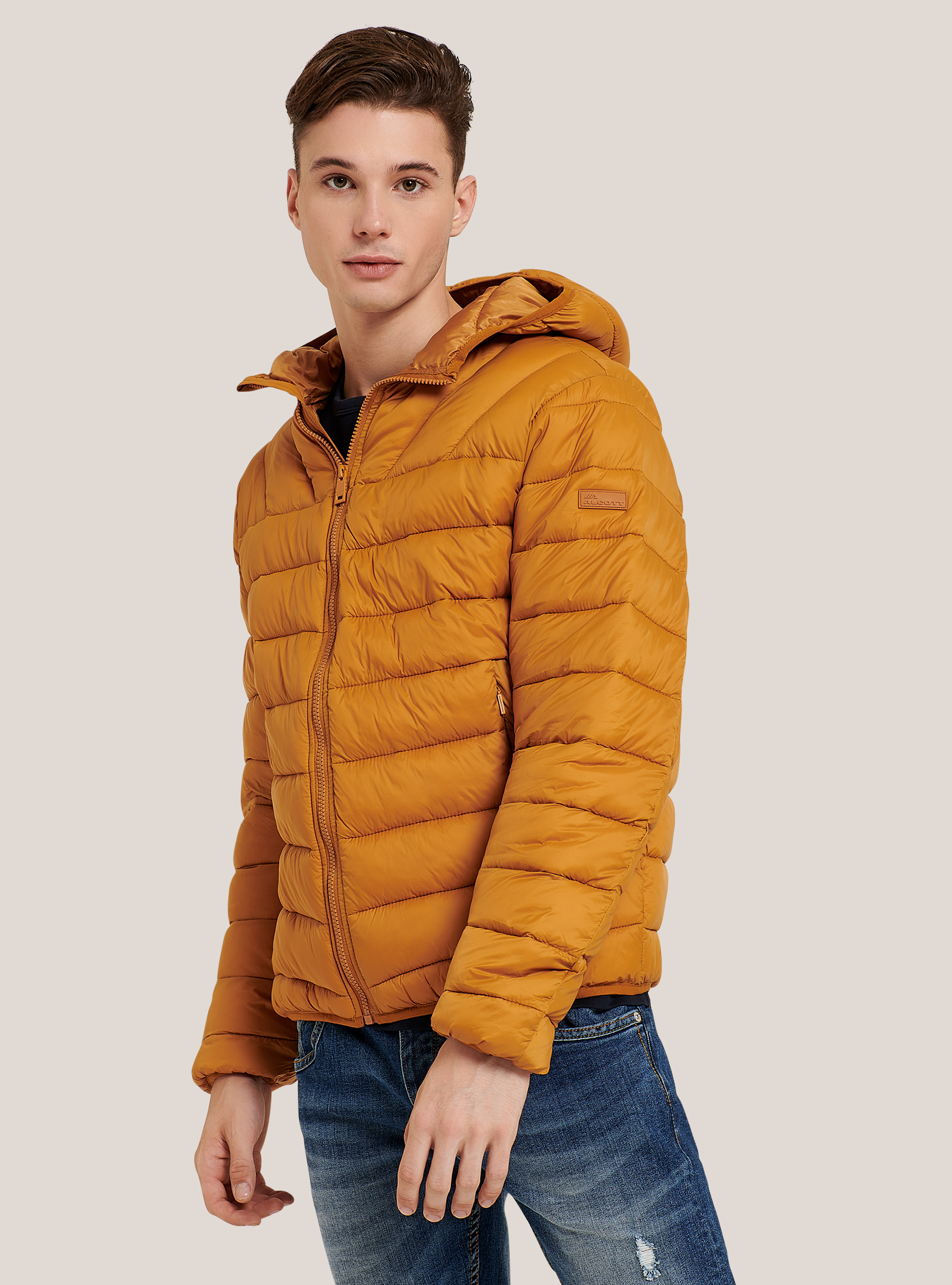 Basic jacket with 100% recycled padding, MUSTARD