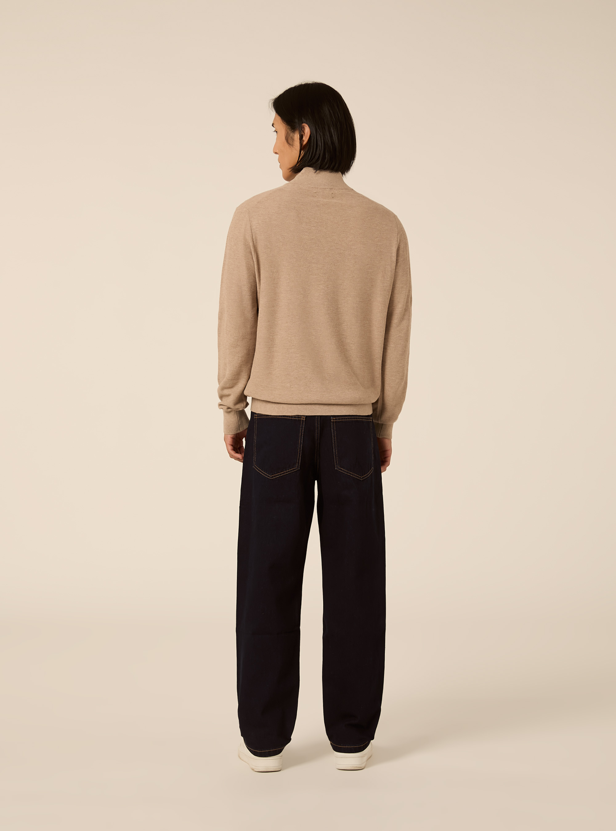 Pullover a mezza zip in misto cashmere, BEIGE CHIARO MELANGE
