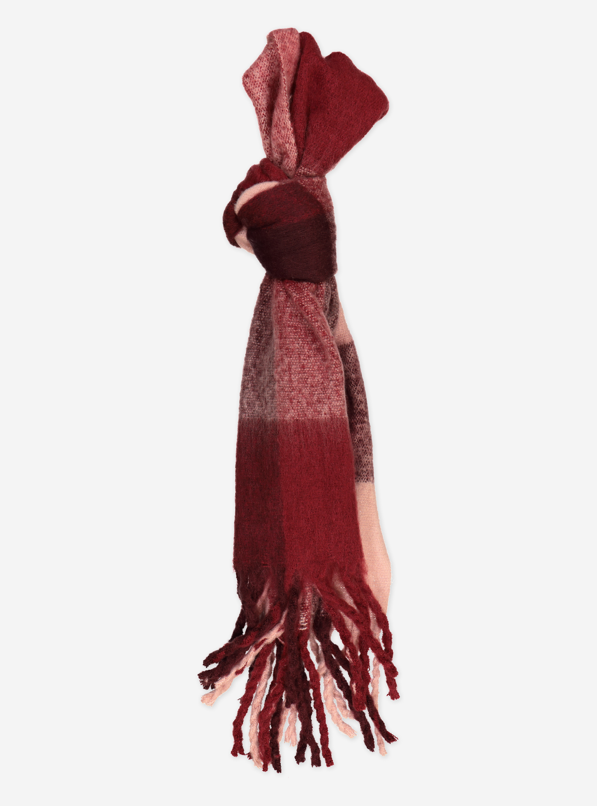 SCARF WITH FRINGE, CHECKS RED