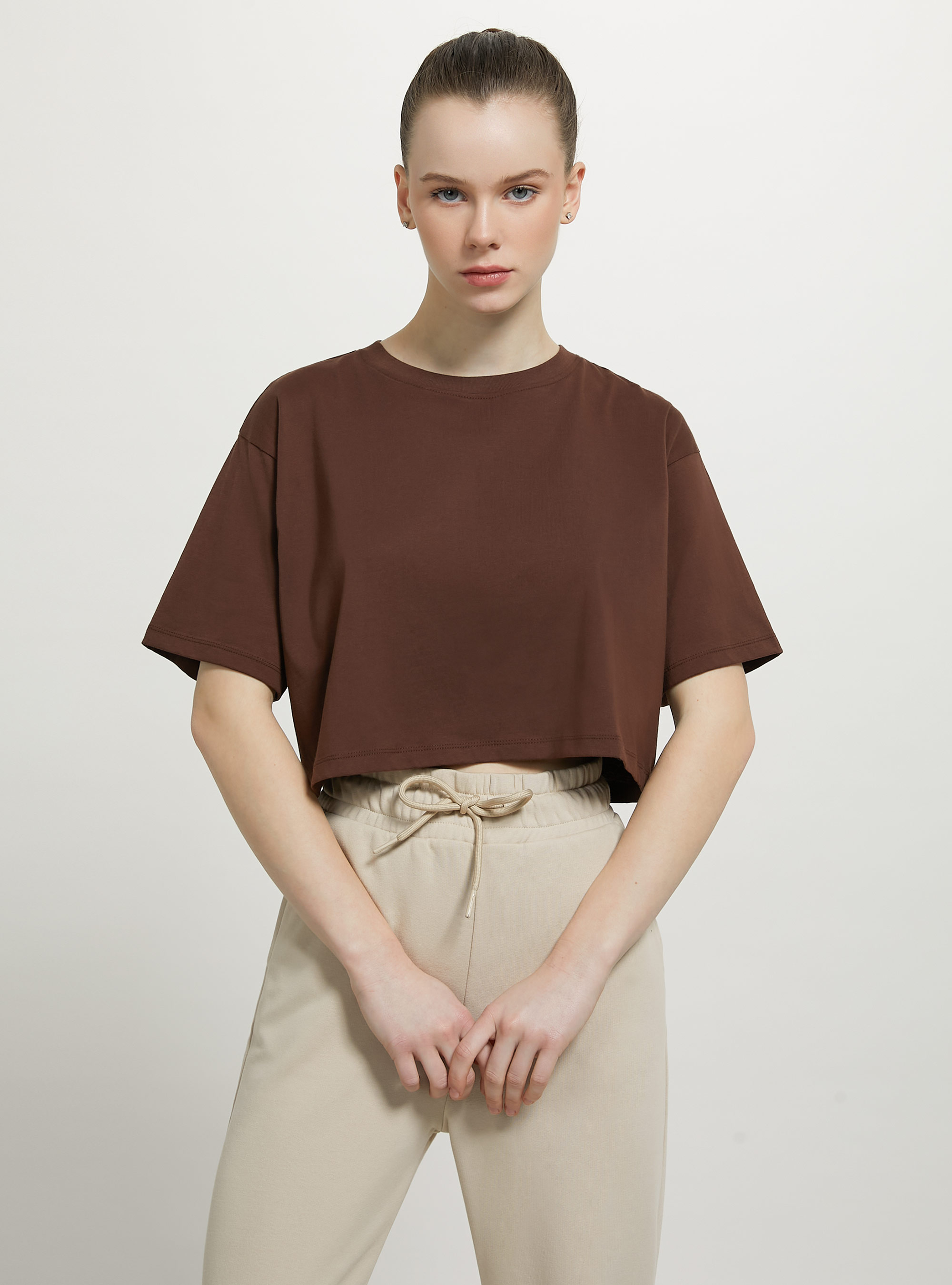 T-shirt en coton court, BR1 BROWN DARK