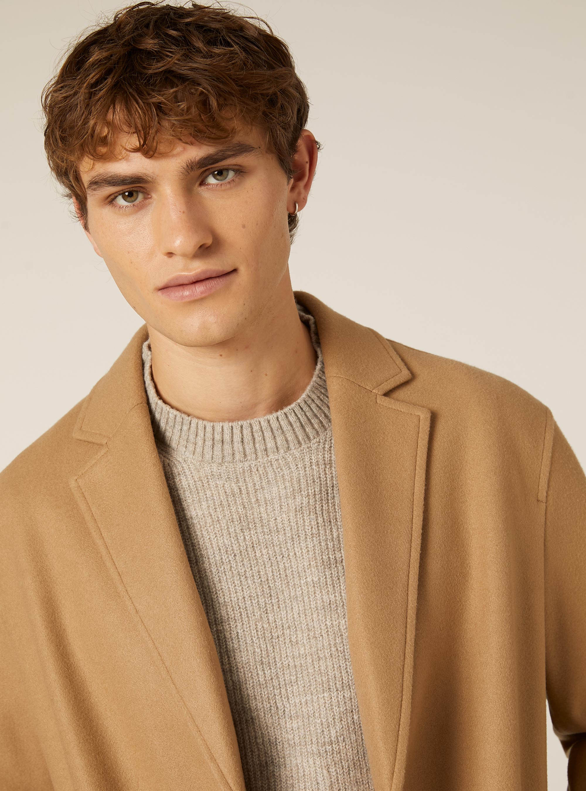 Unlined single-breasted coat, TB3 TOBACCO LIGHT