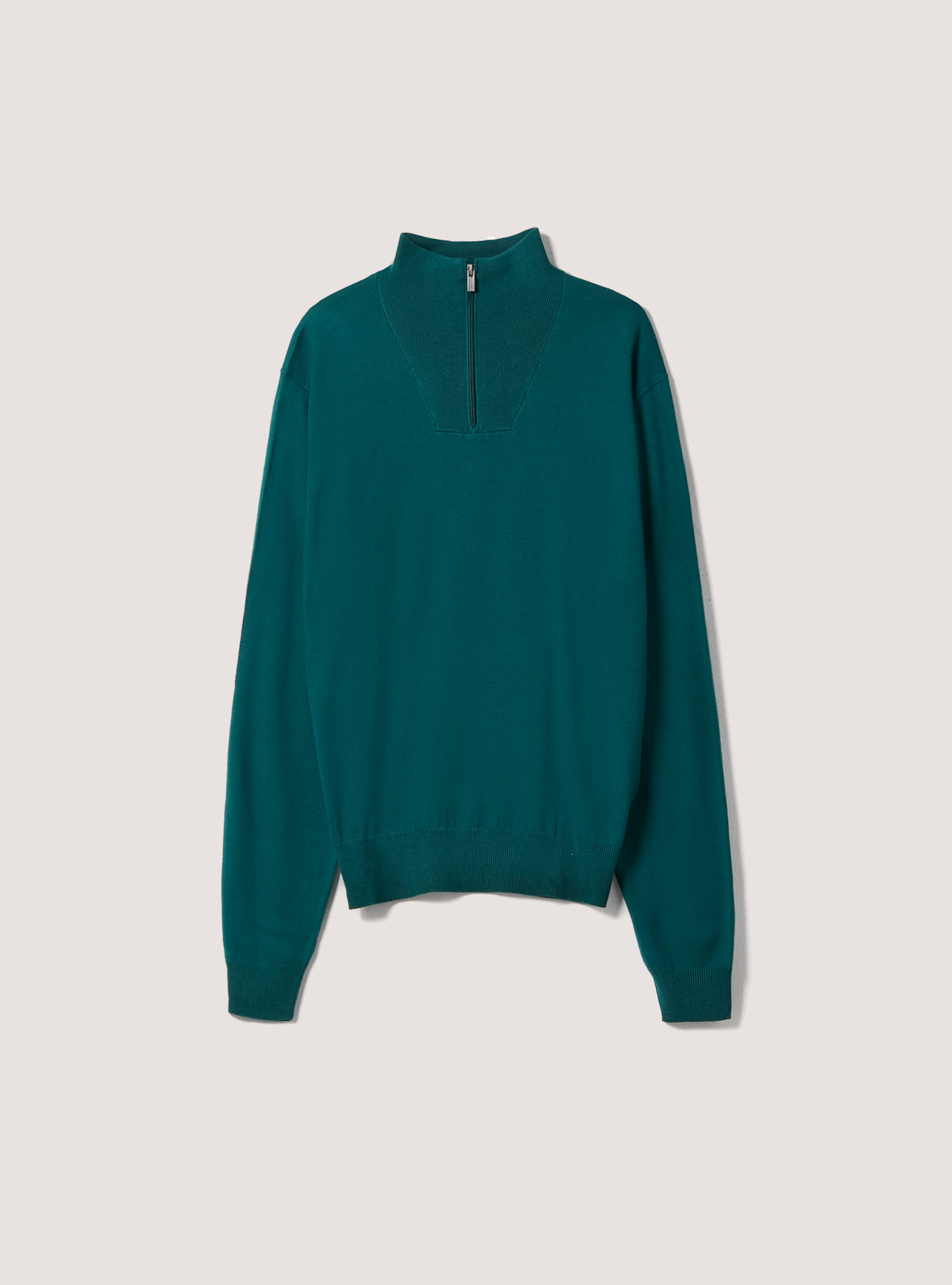 Merino wool zip half-neck pullover, GN2 GREEN MEDIUM